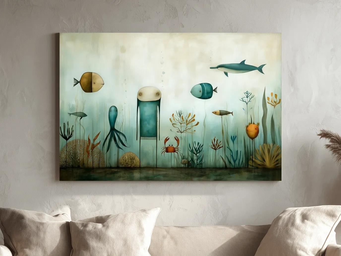 Whimsical Scandi Folk Art Painting - Nursery Ocean Wall Art
