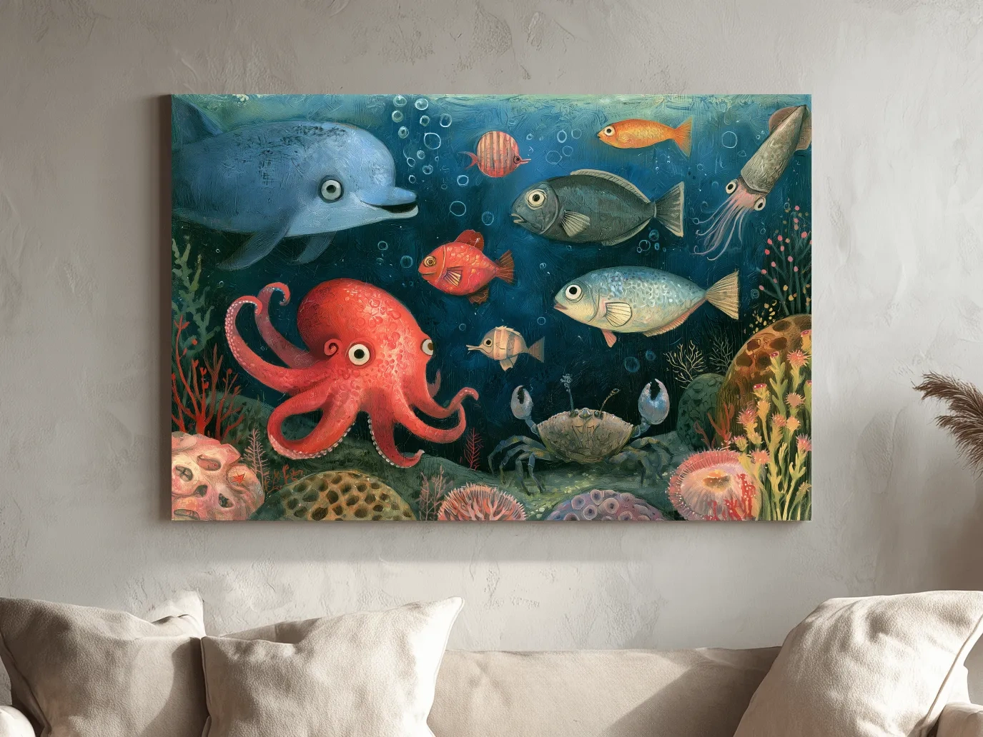 Quirky Underwater Folk Art -  Whimsical Painting Artwork