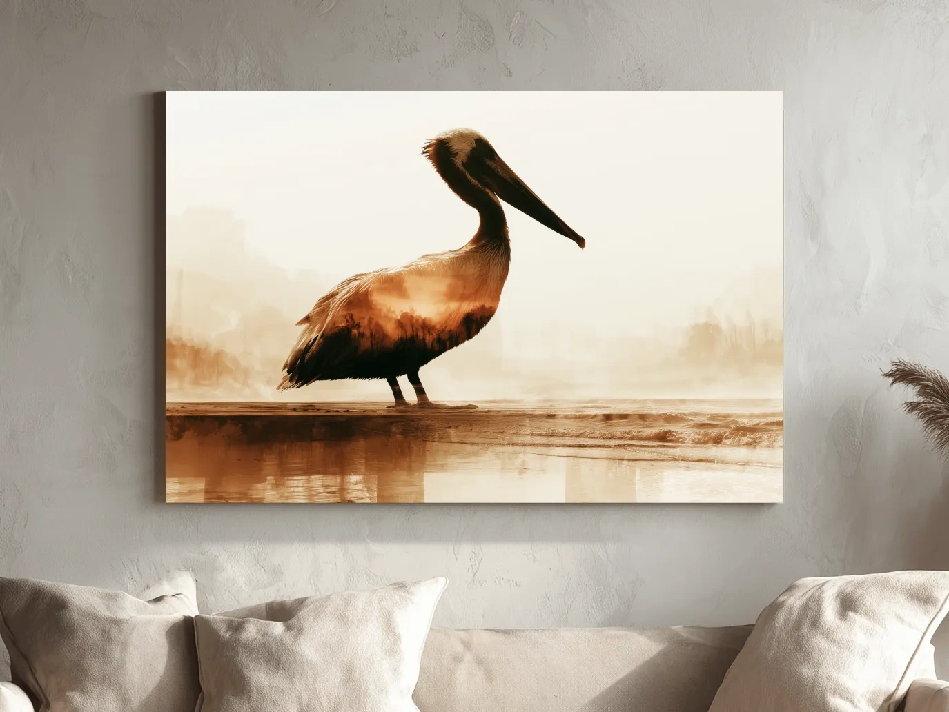 Double Exposure Pelican Silhouette - Photographic Coastal Wall Art