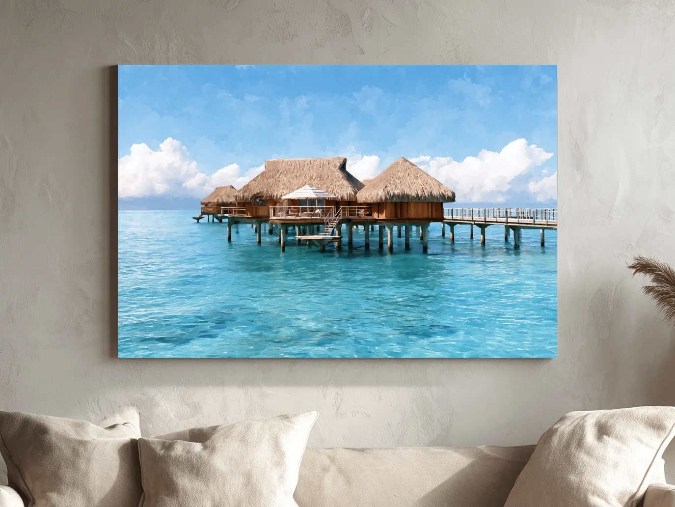 Tropical Overwater Bungalows Painting - Island Lagoon Wall Art