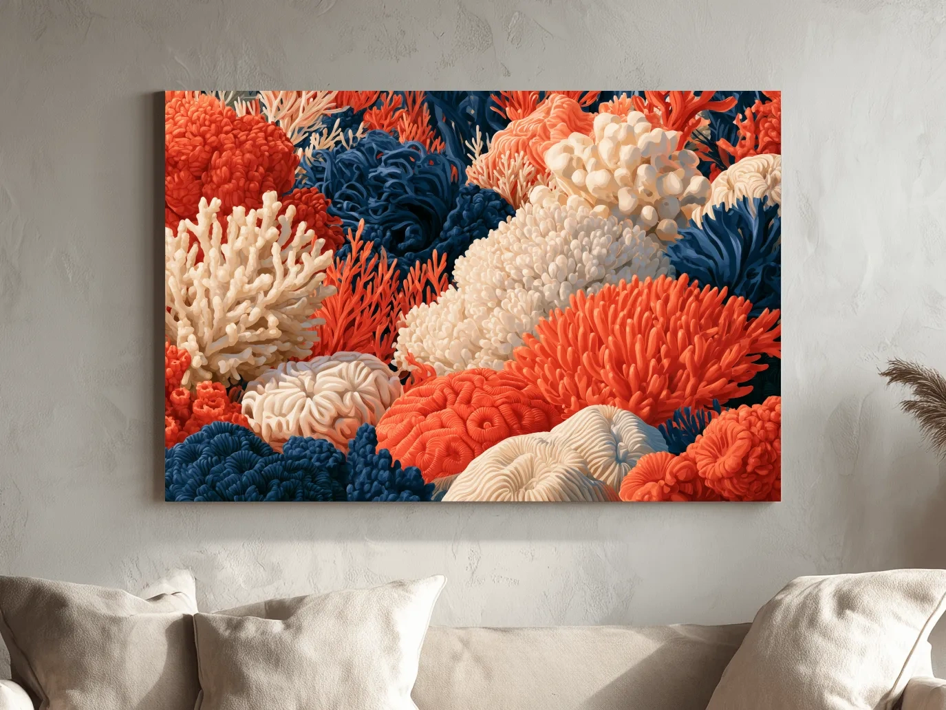 Vibrant Coral Reef Illustration Artwork - Chic Marine Life Wall Art