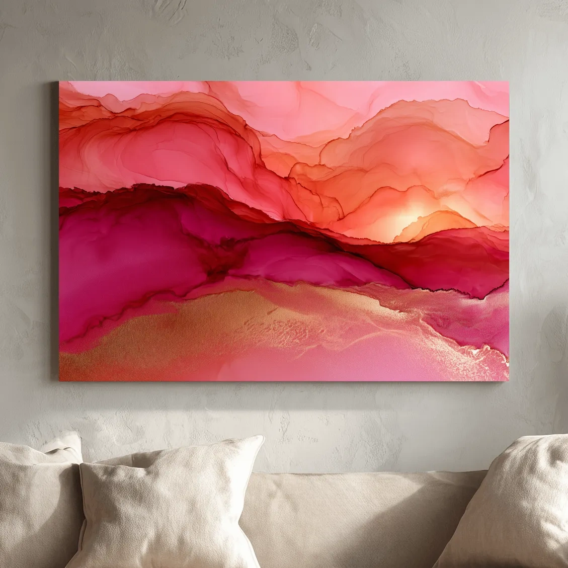 Abstract Agate Sunset Landscape - Surreal Mixed Media Wall Art