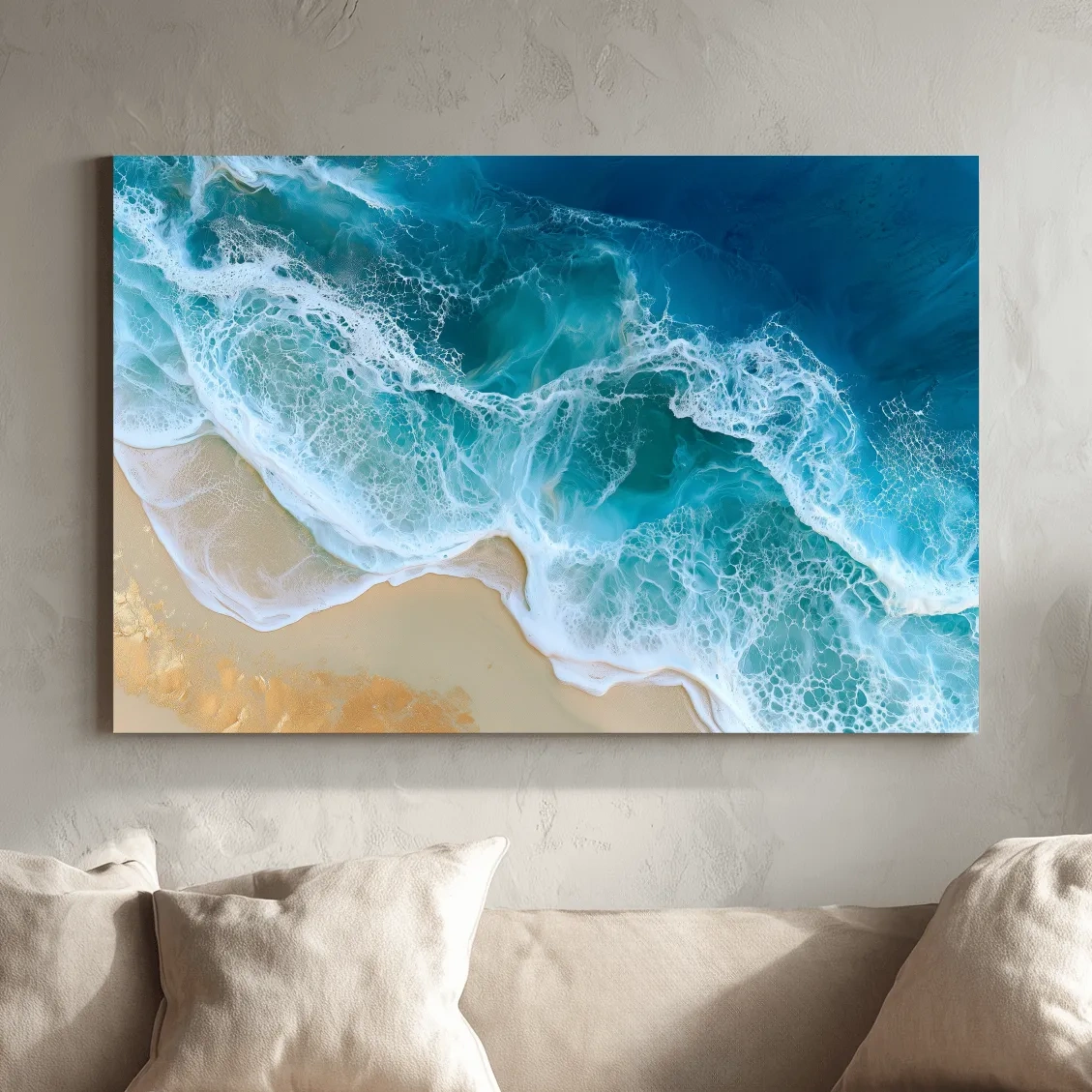 Aerial Tropical Wave Pour - Surreal Mixed Media Beach Art