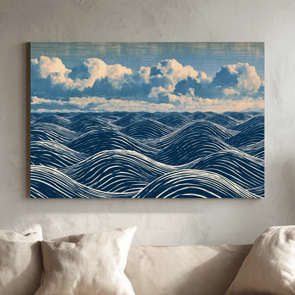 Geometric Rolling Waves Illustration - Abstract Ocean Wall Art
