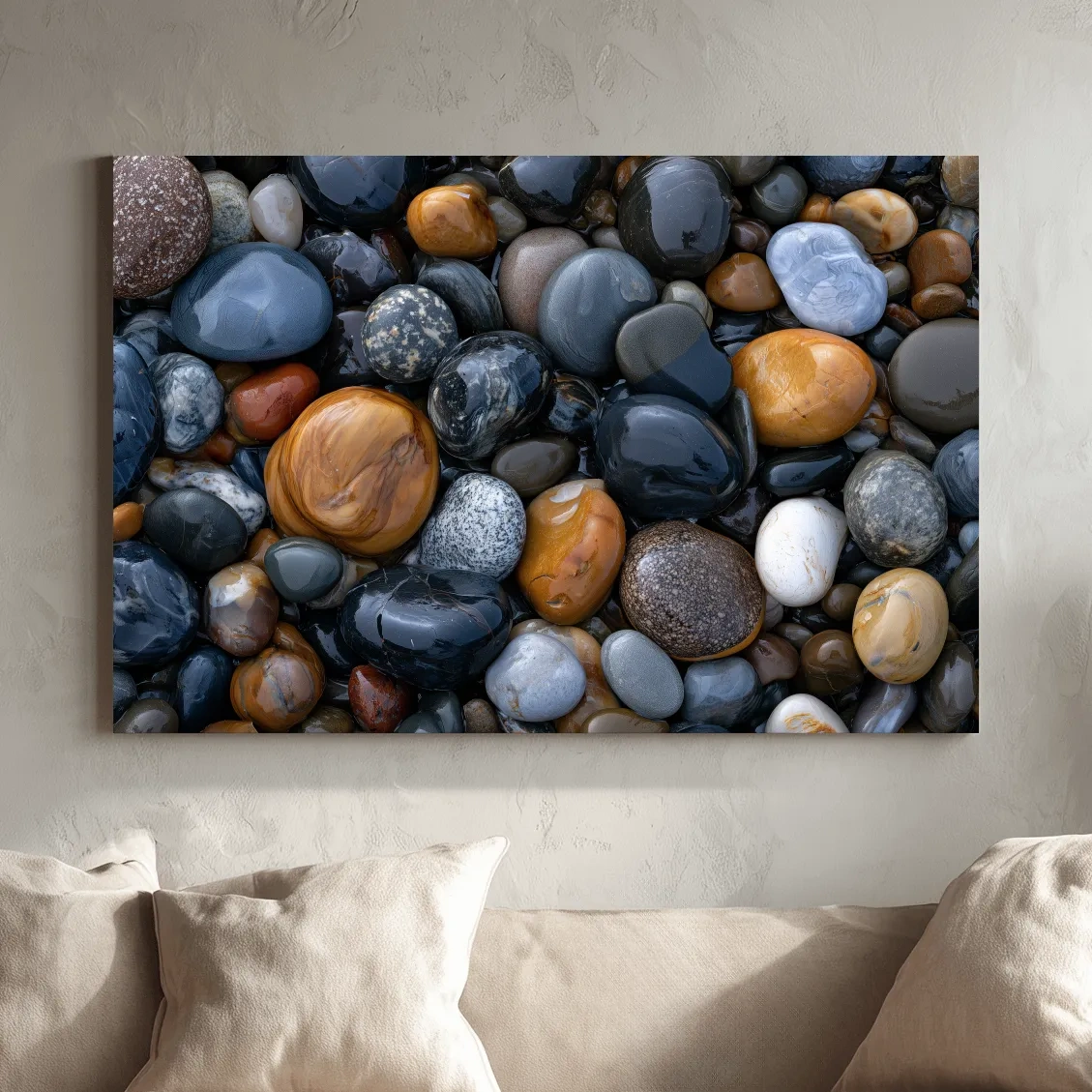 Smooth Wet Ocean Pebbles - Abstract Macro Photographic Wall Art