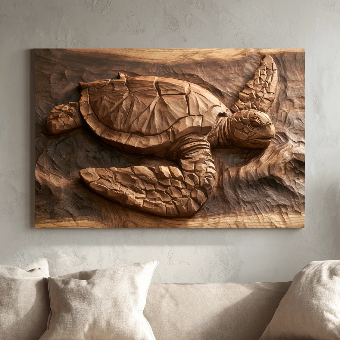 Carved Sea Turtle Relief - Photographic Marine Life Wall Art