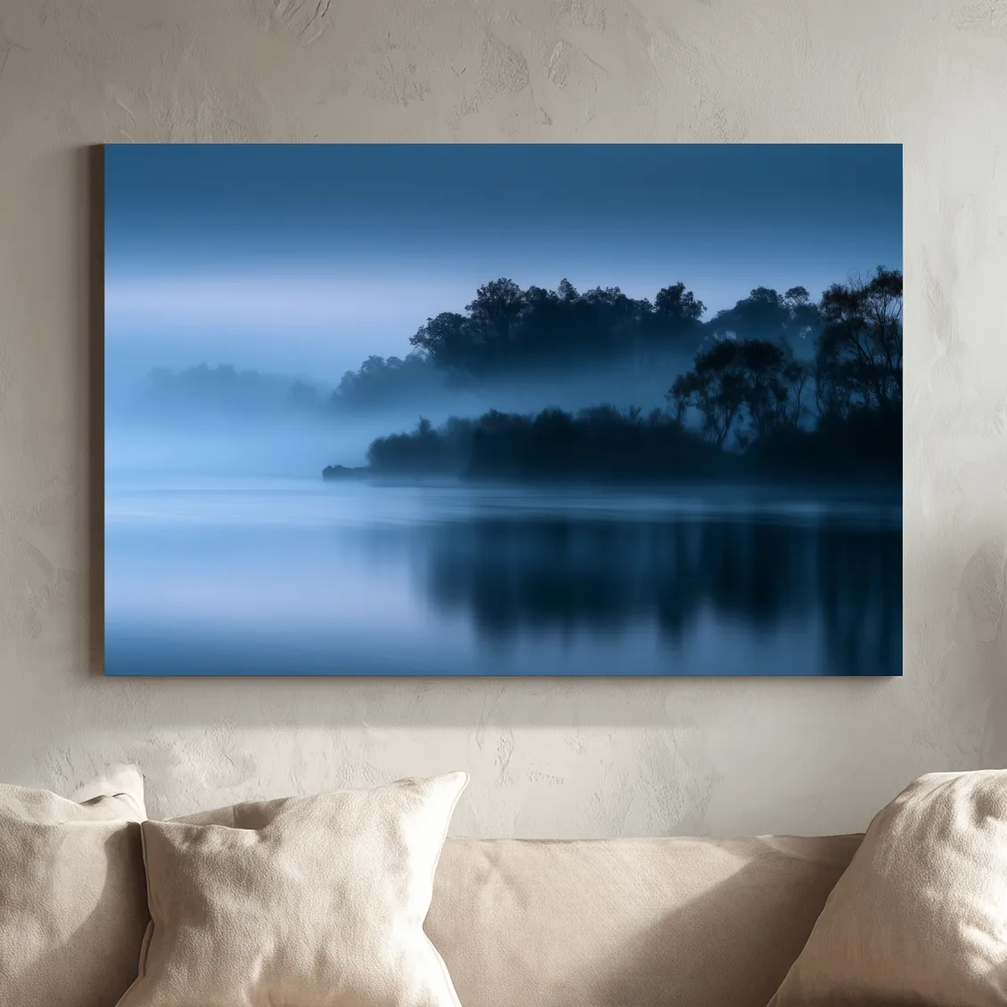 Misty Riverbank Trees - Minimalist Photographic Landscape Wall Art