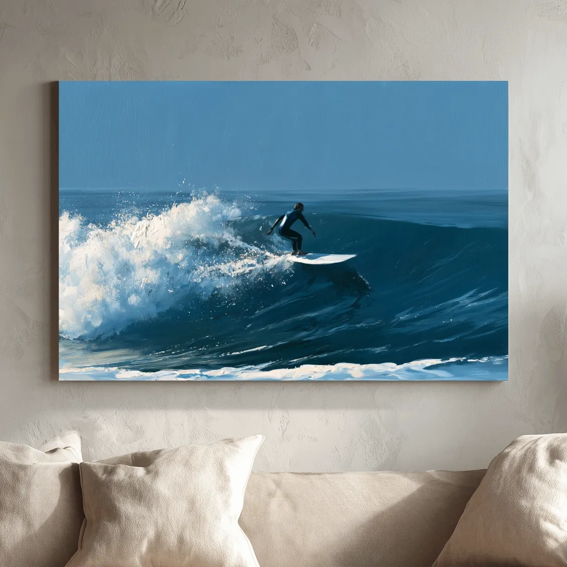 Surfer Riding Breaking Wave - Dynamic Ocean Painting Wall Art