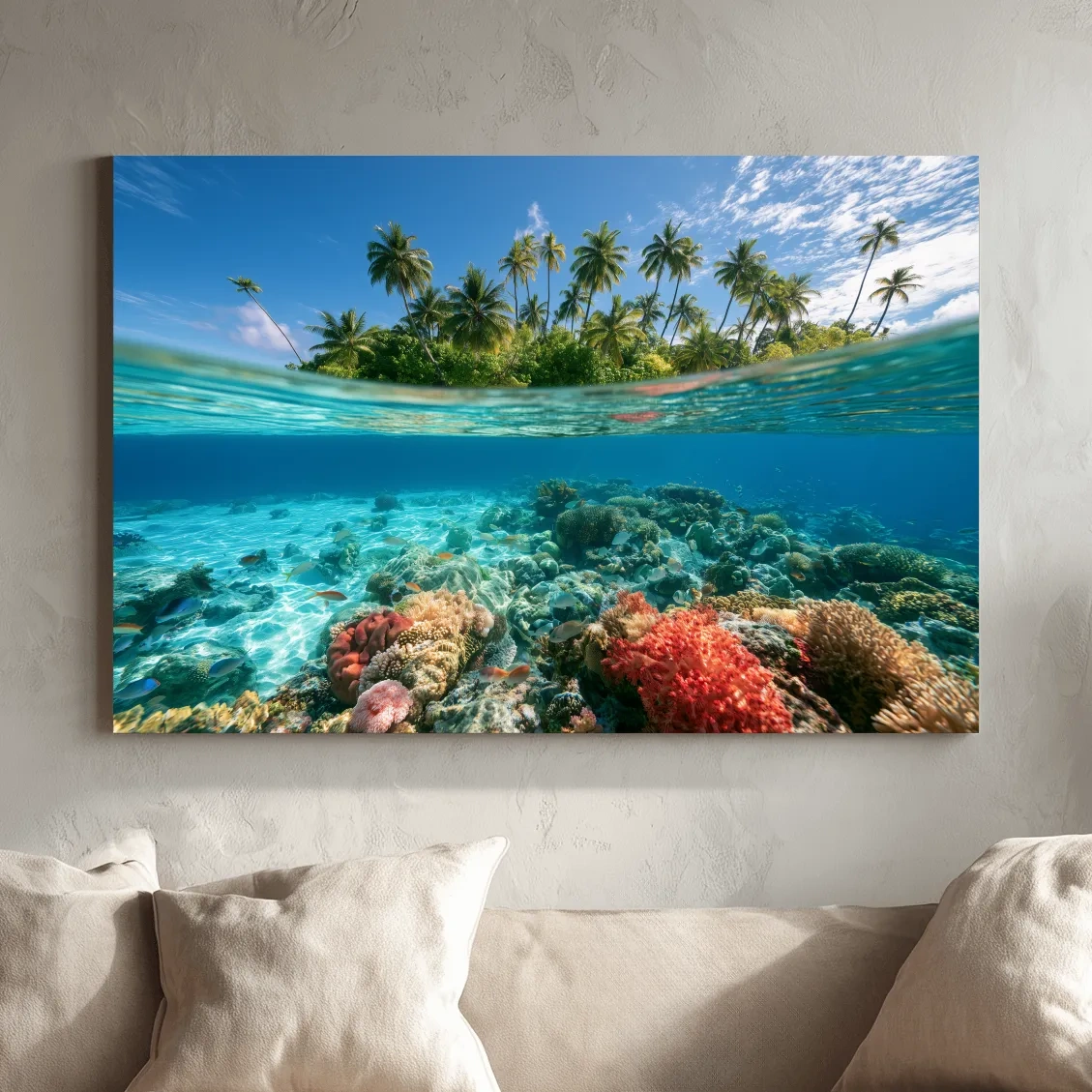 Tropical Underwater Coral Reef Island - Surreal Photographic Wall Art