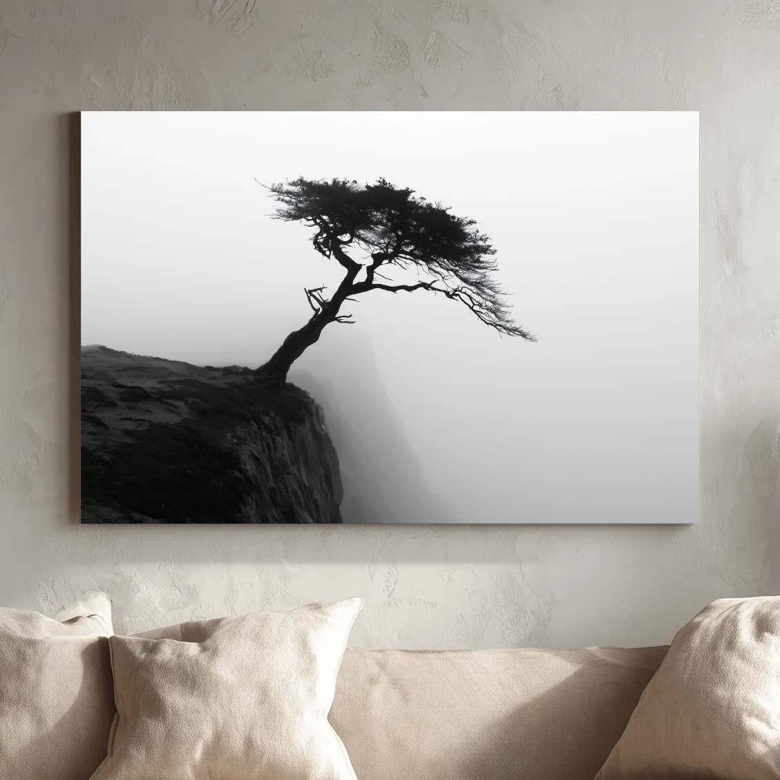 Misty Coastal Cypress Silhouette - Minimalist Photographic Wall Art