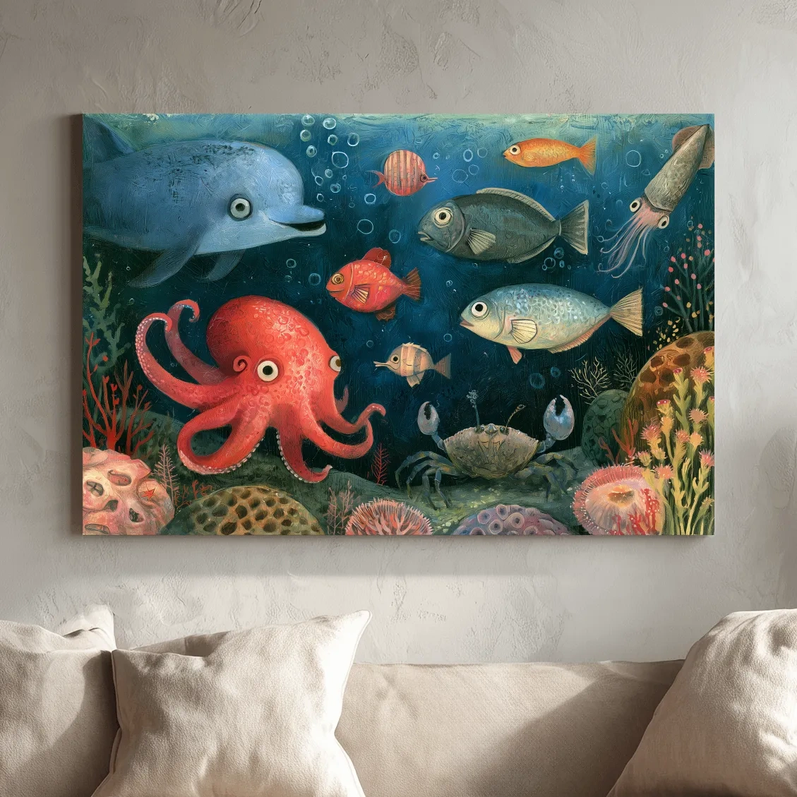 Quirky Underwater Folk Art -  Whimsical Painting Artwork