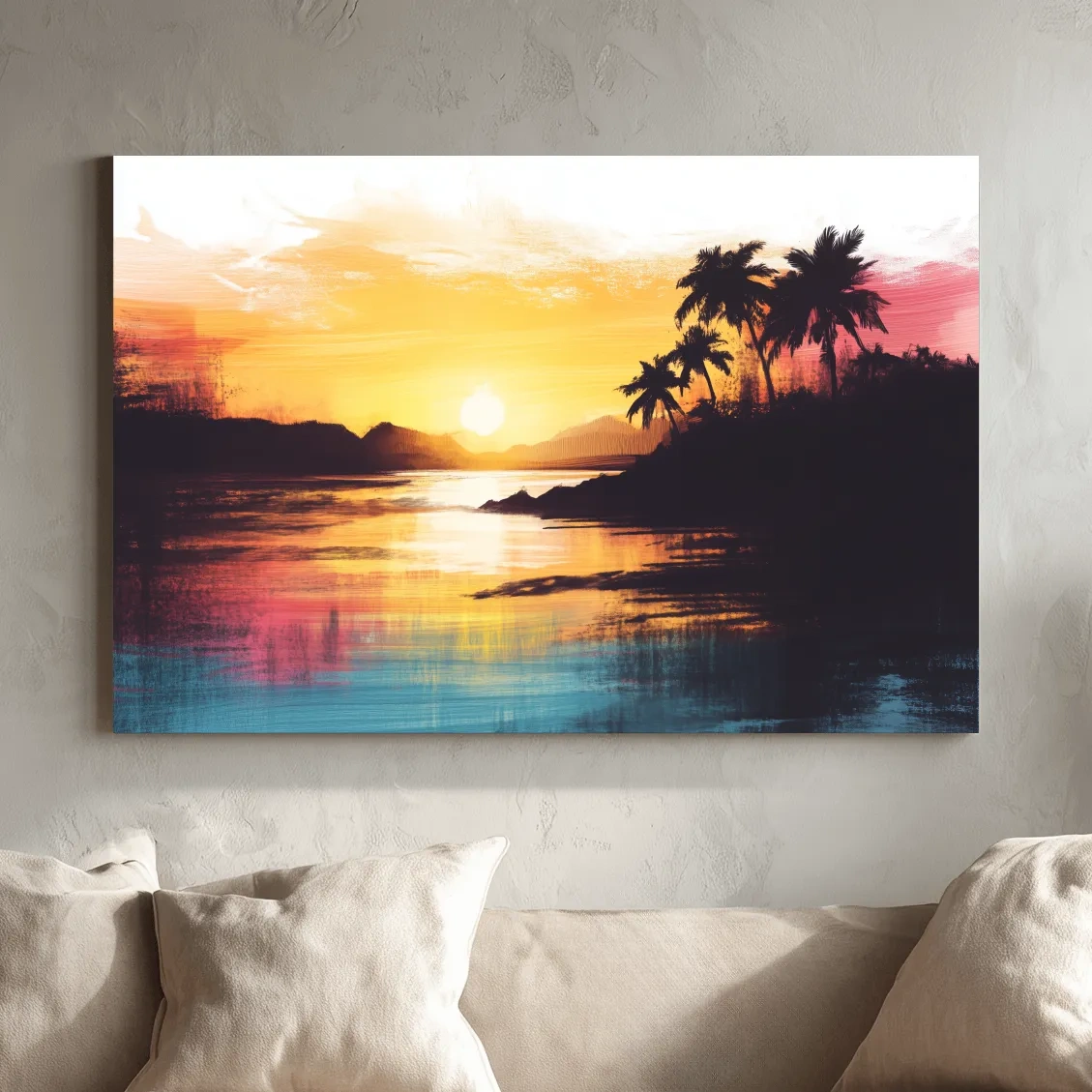 Tropical Palm Sunset Painting - Abstract Coastal Wall Art