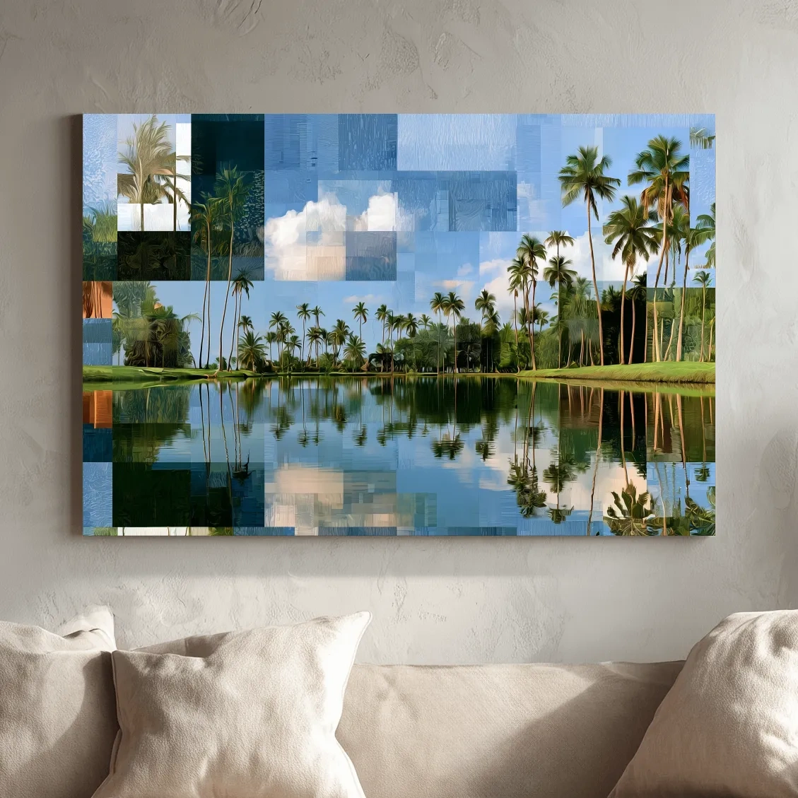 Geometric Tropical Lagoon Palm Reflections - Abstract Illustration Wall Art