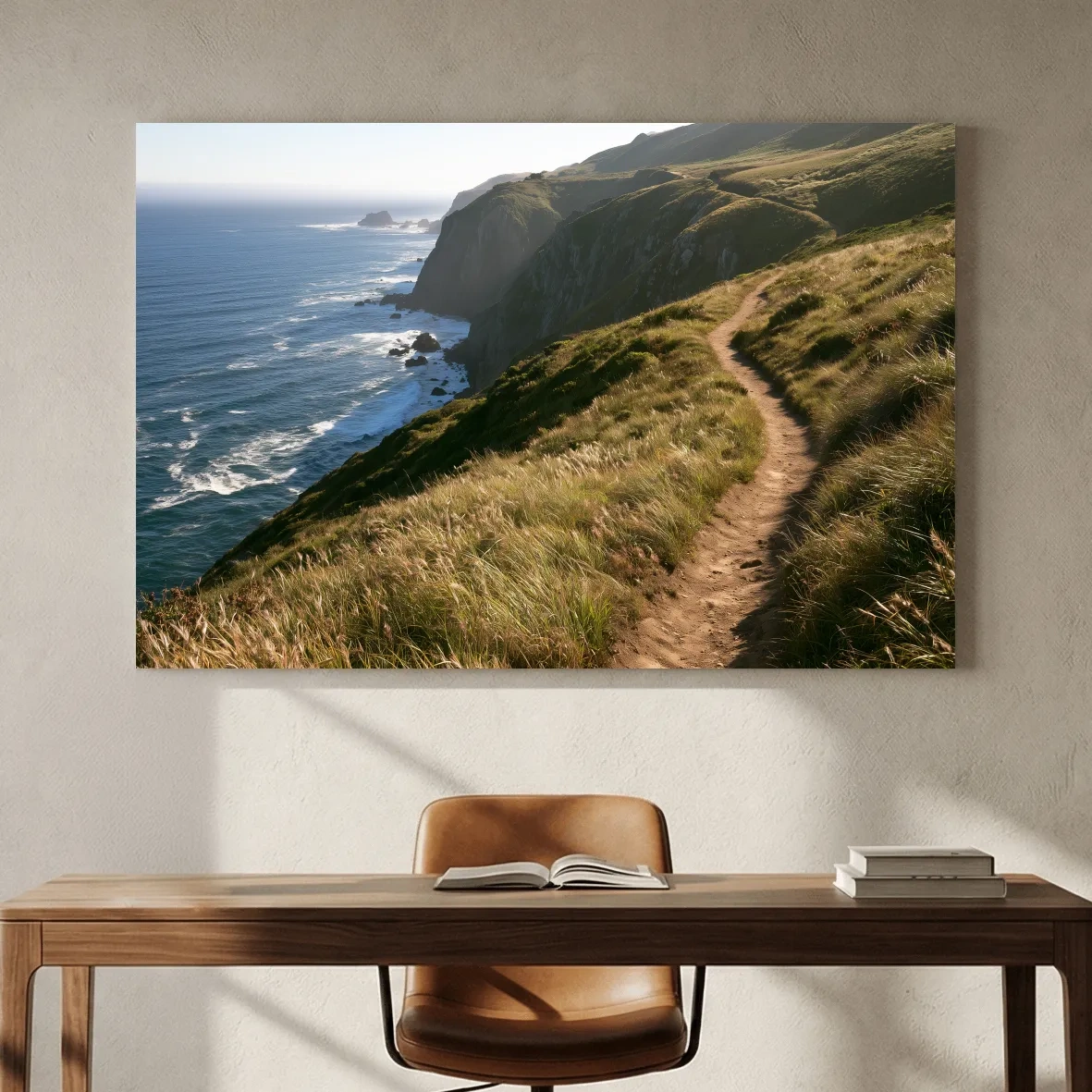 Misty Coastal Cliff Hiking Trail - Photographic Landscape Wall Art