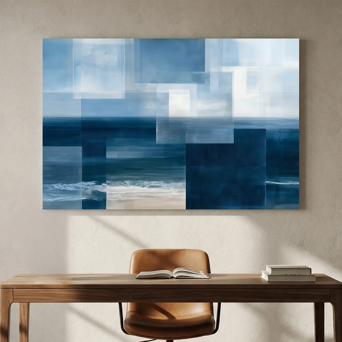 Geometric Abstract Seascape Painting - Layered Horizon Wall Art