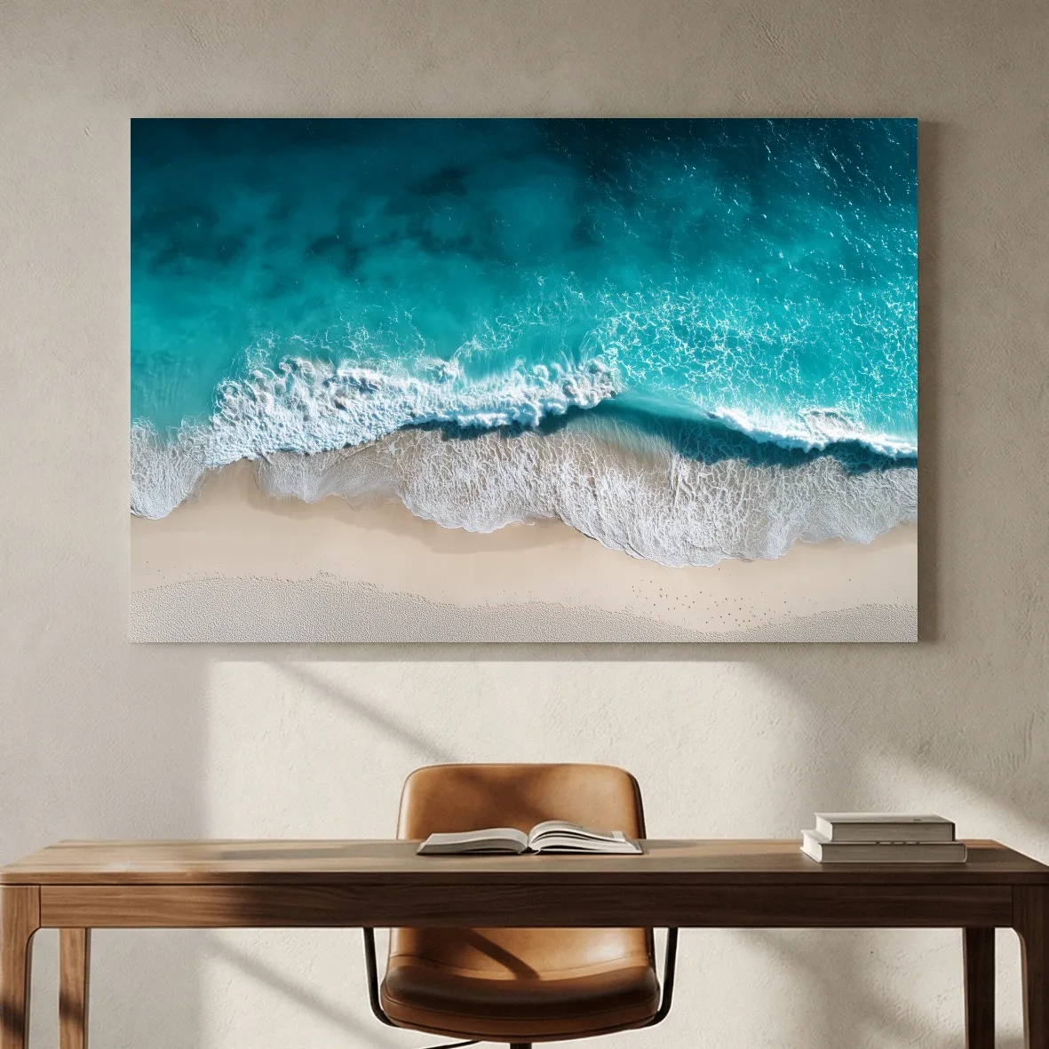Aerial Tropical Wave Shoreline - Serene Ocean Photographic Wall Art