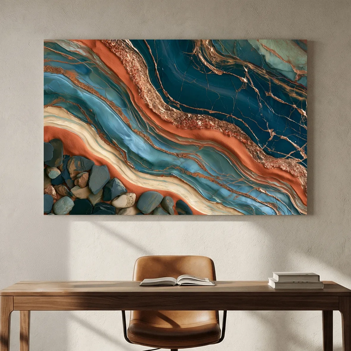 Abstract Rock Strata Wavy Layers - Natural Mixed Media Wall Art