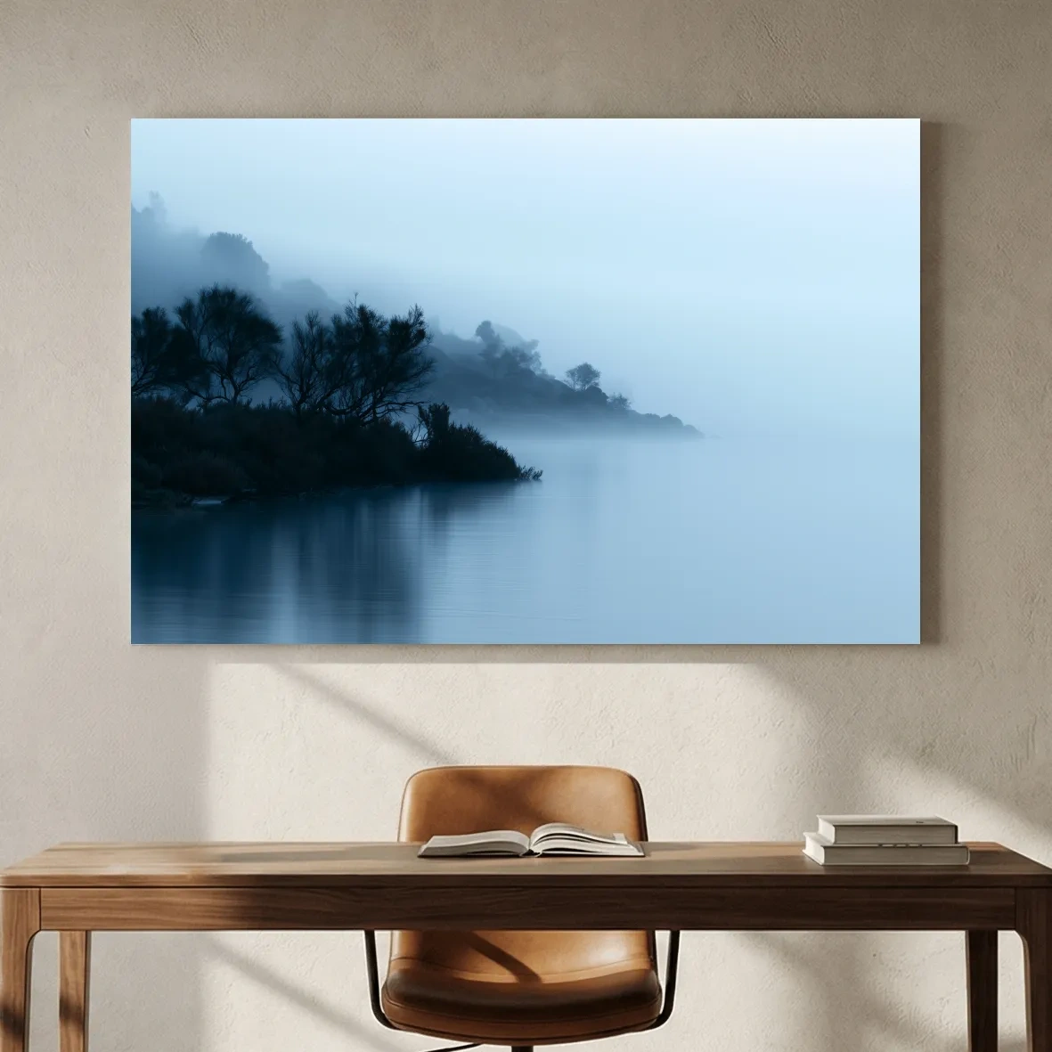 Misty Lakeshore Trees - Minimalist Photographic Wall Art