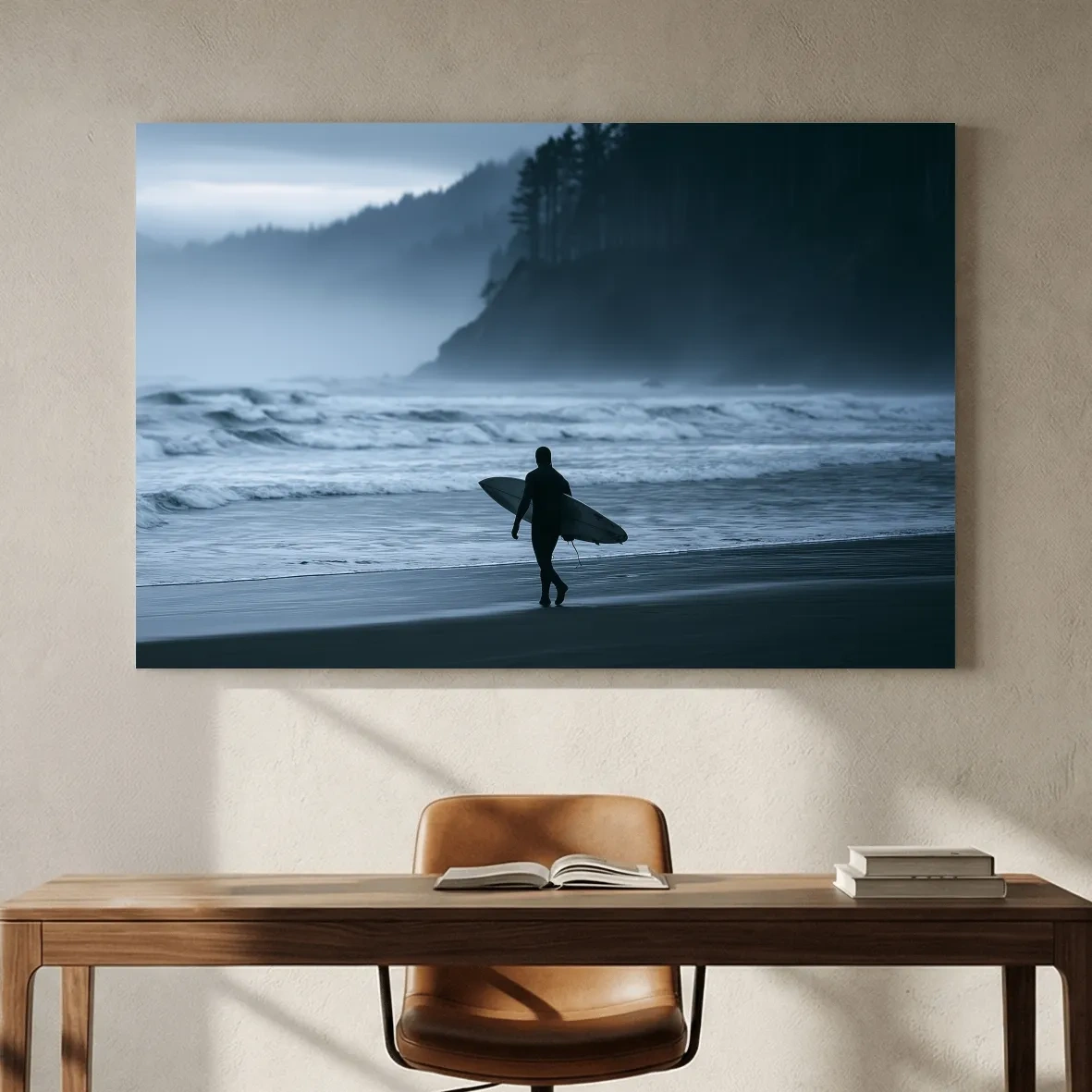 Misty Cold Water Surfer - Dramatic Coastal Photographic Wall Art