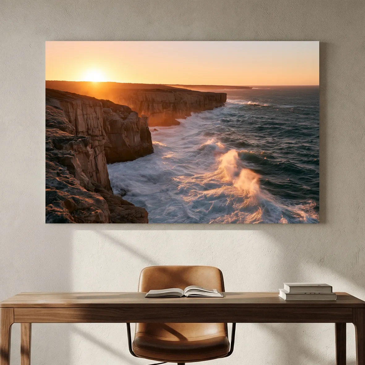 Golden Sunset Coastal Cliffs - Dramatic Seascape Wall Art