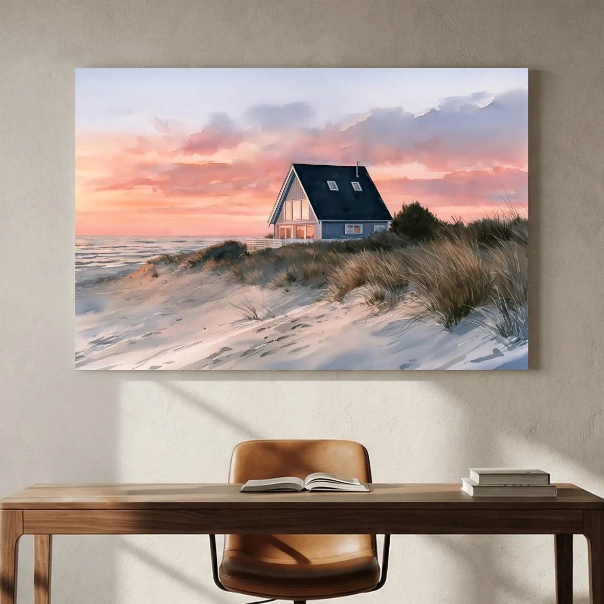 Hamptons A Frame Beach House - Watercolour Coastal Wall Art