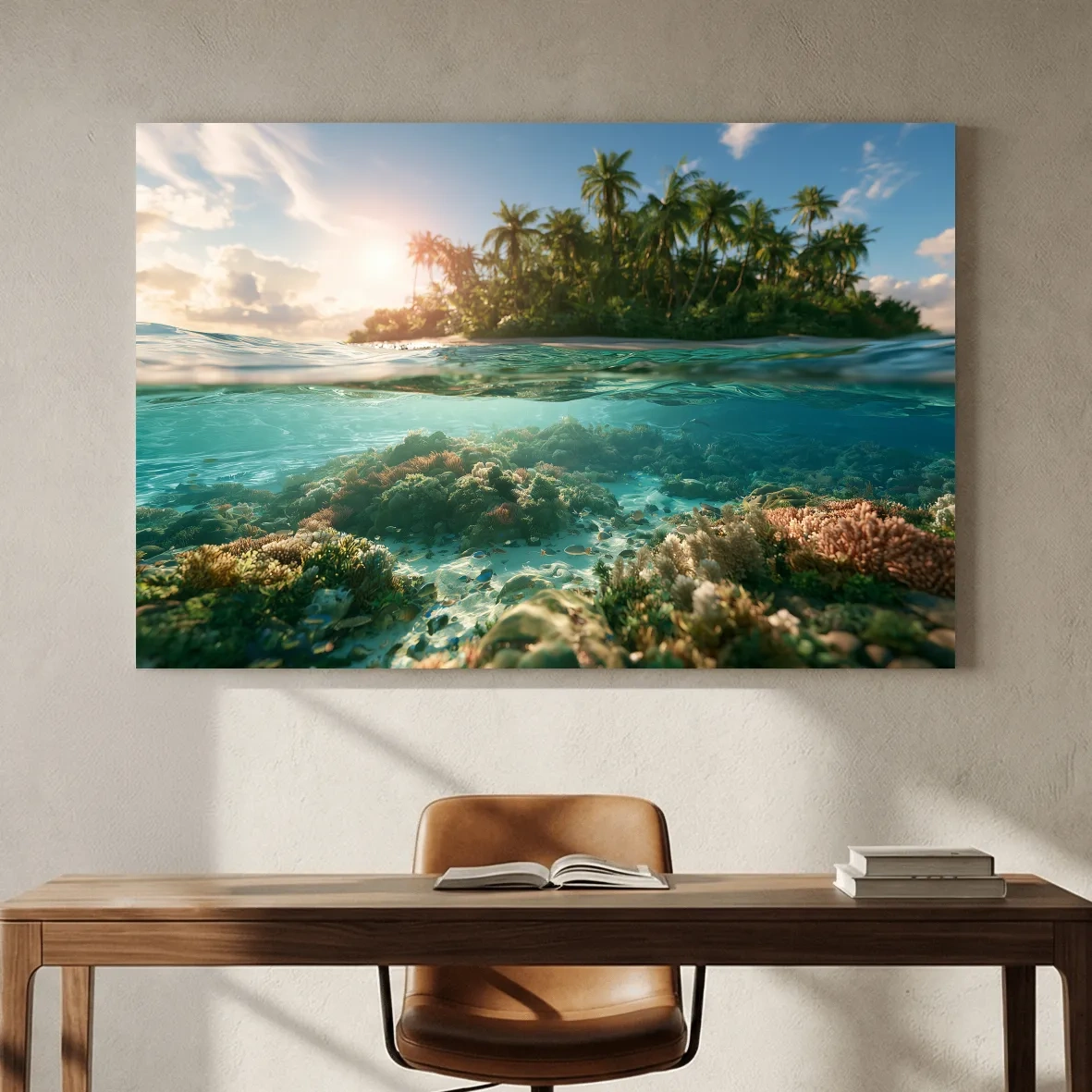 Tropical Underwater Coral Reef Island - Surreal Photographic Wall Art