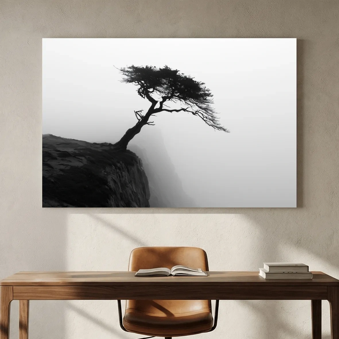 Misty Coastal Cypress Silhouette - Minimalist Photographic Wall Art