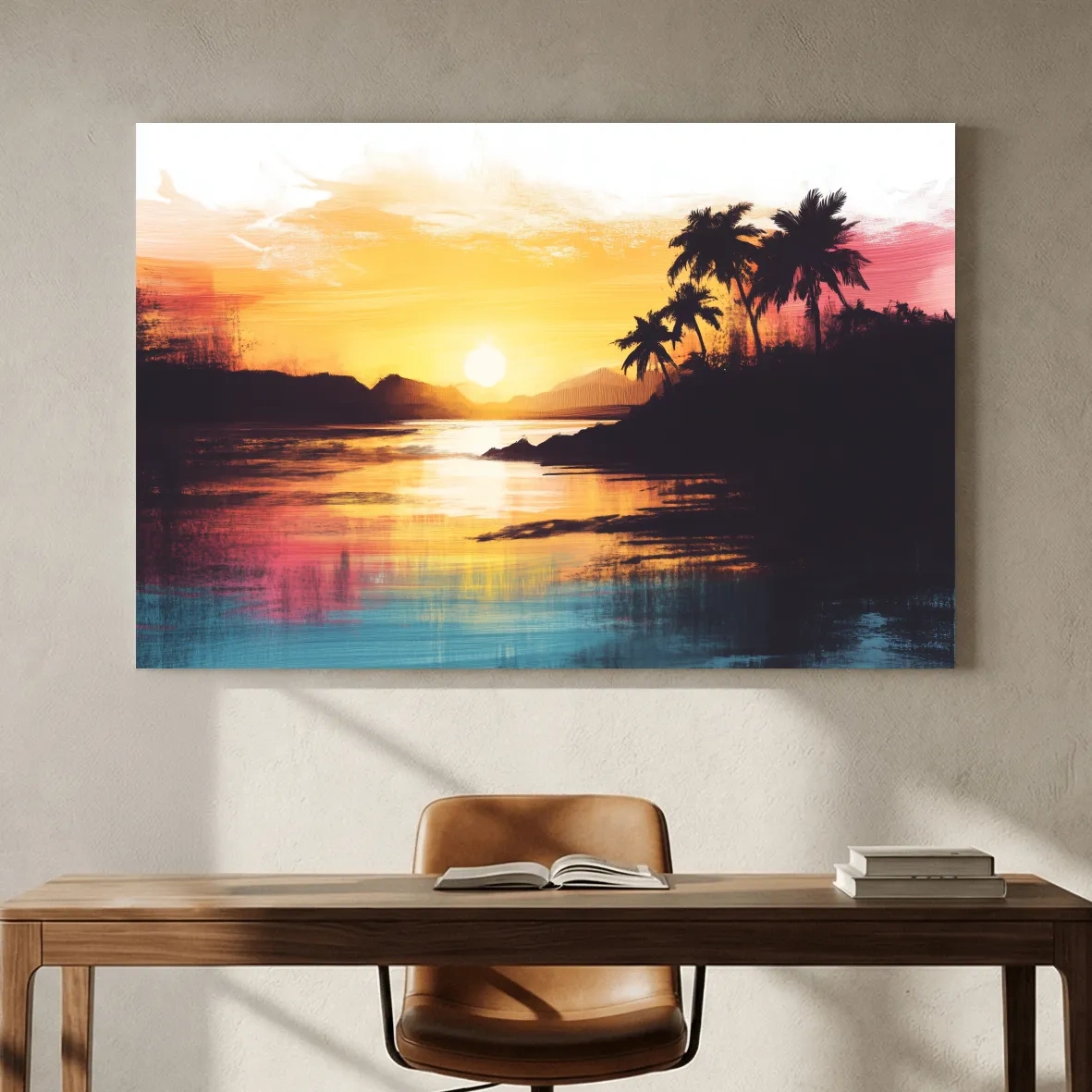 Tropical Palm Sunset Painting - Abstract Coastal Wall Art