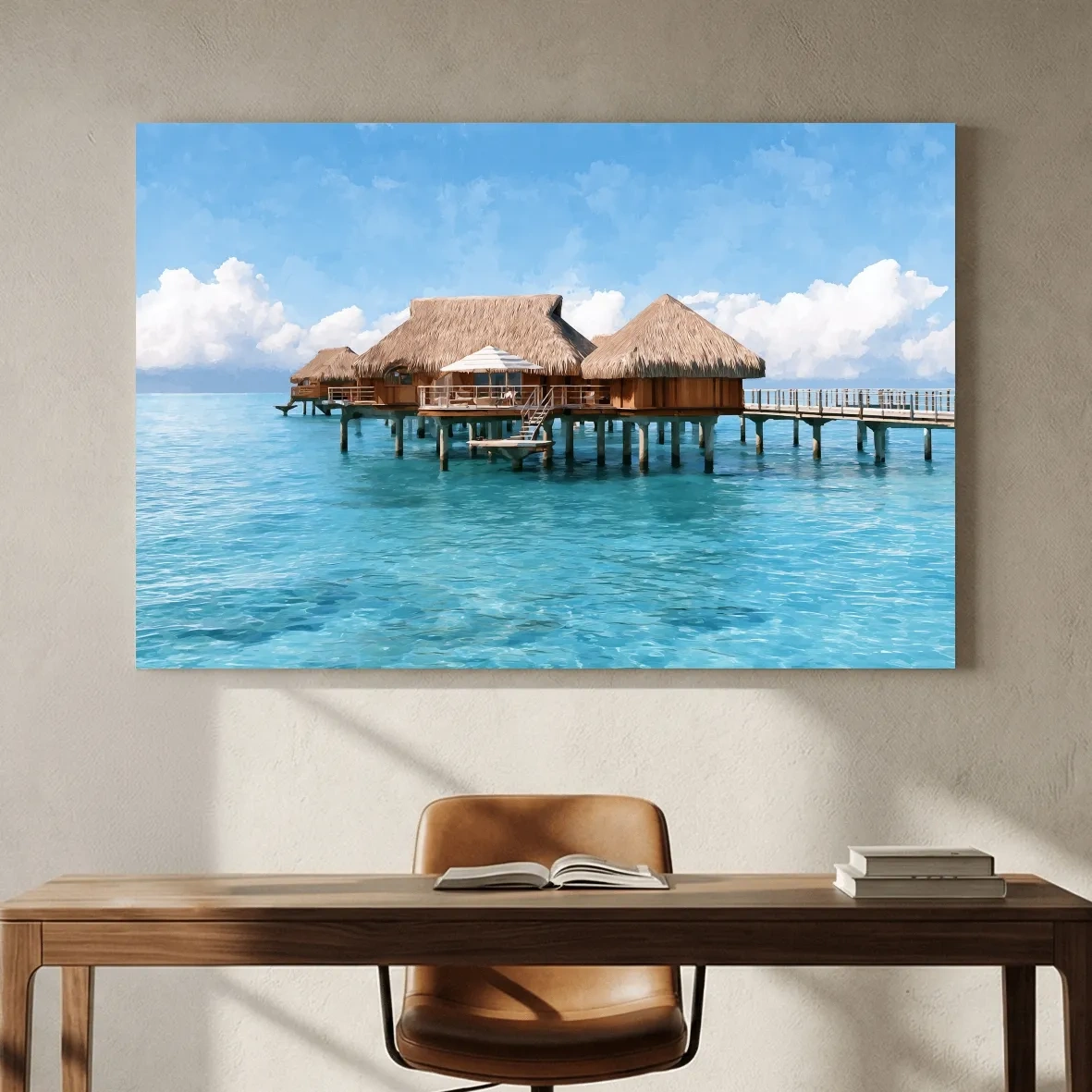 Tropical Overwater Bungalows Painting - Island Lagoon Wall Art