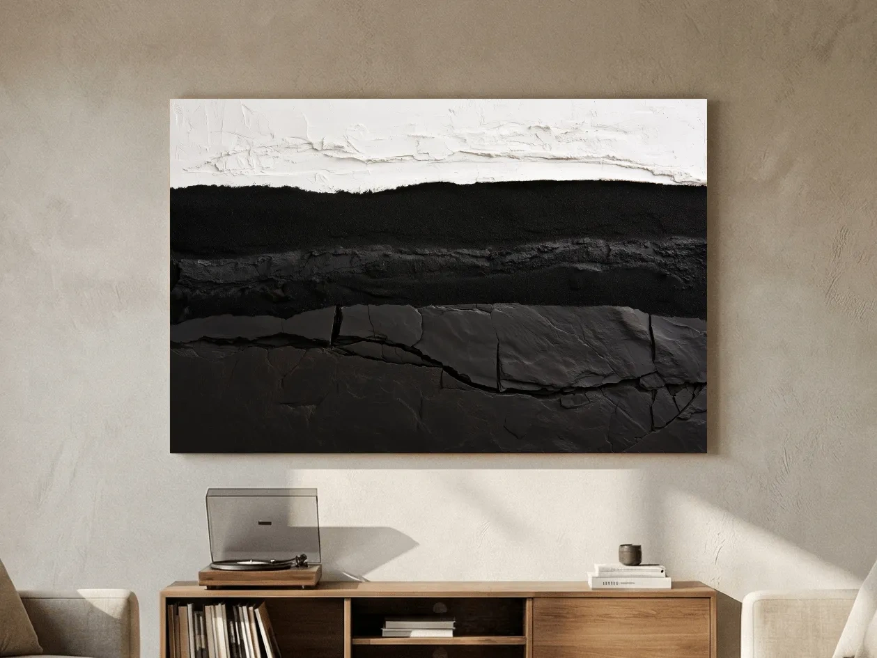 Abstract Stone Strata Design - Monochrome Mixed Media Wall Art