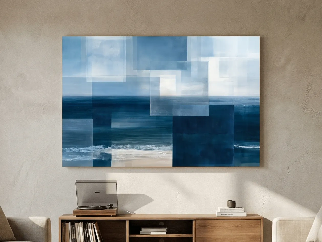 Geometric Abstract Seascape Painting - Layered Horizon Wall Art