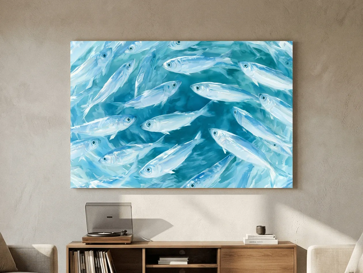 School Of Fish Painting - Abstract Marine Life Wall Art