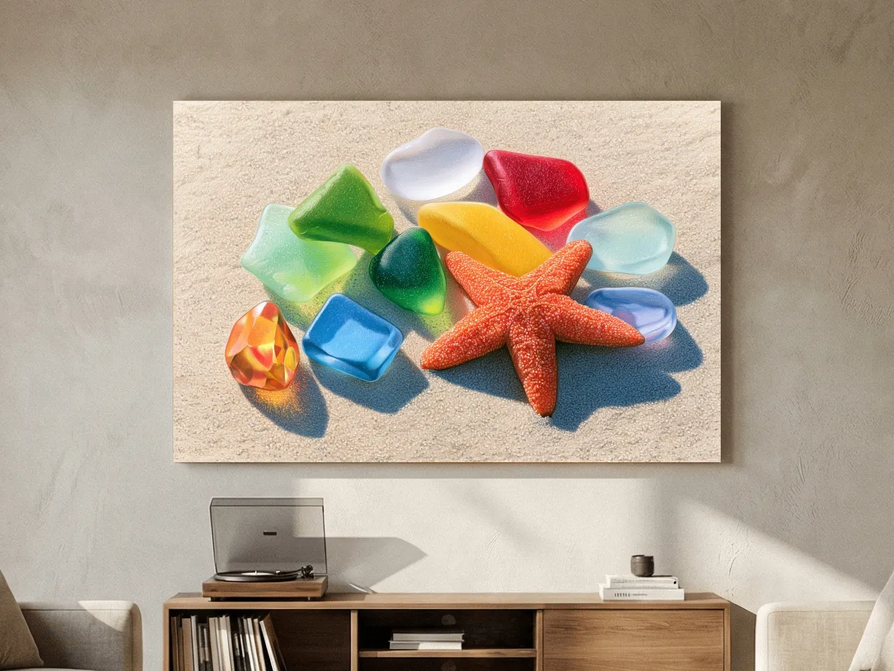 Sea Glass and Starfish Drawing - Coastal Marine Life Wall Art
