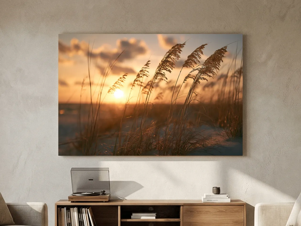 Boho Sea Oats at Golden Sunset - Coastal Photographic Wall Art