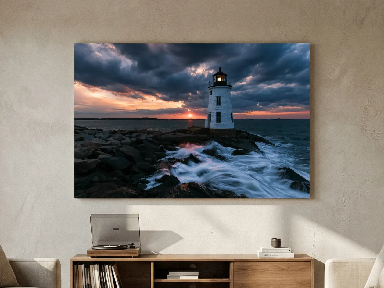 Stormy Lighthouse Sunset - Photographic Coastal Wall Art