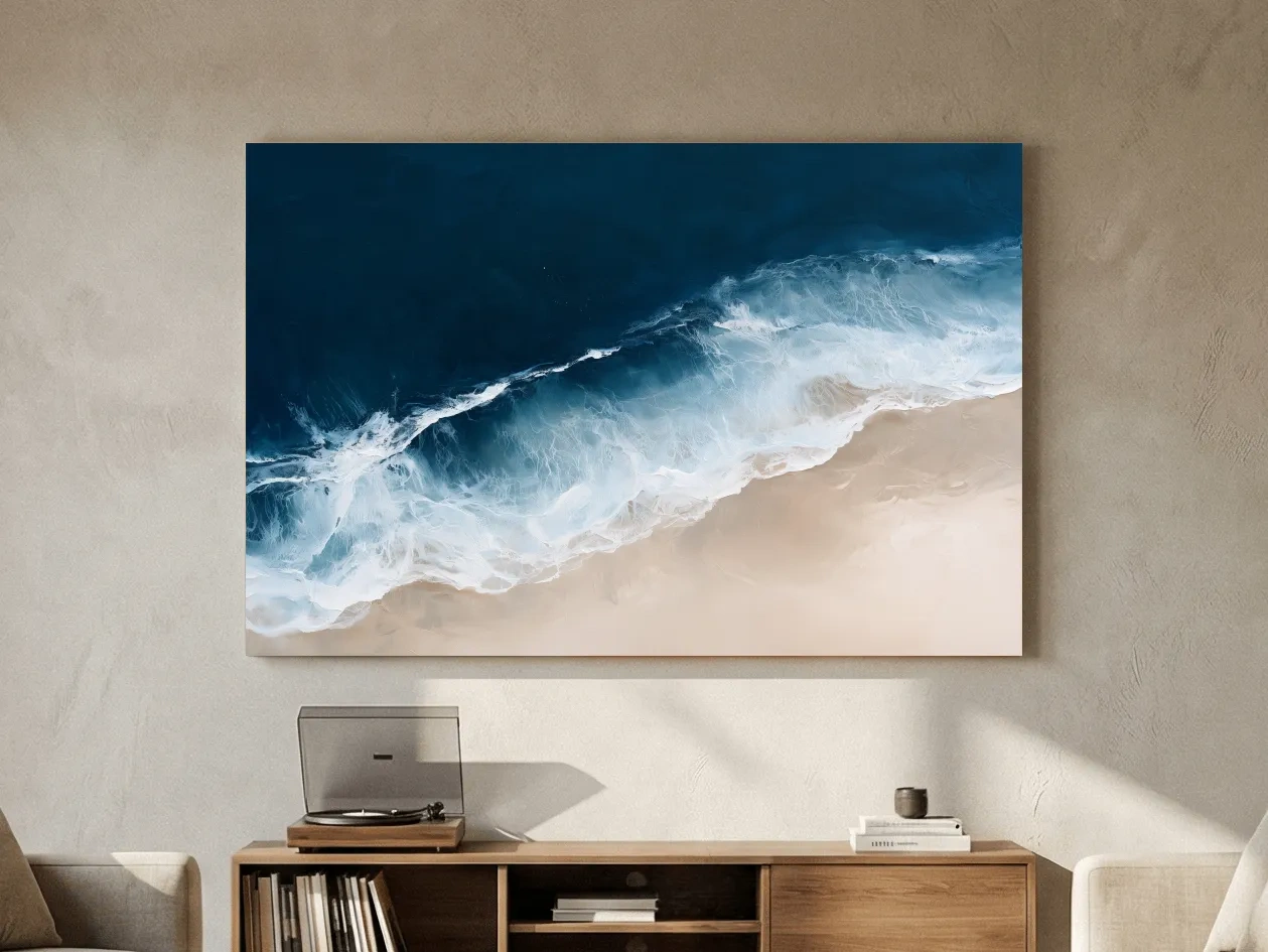 Abstract Aerial Ocean Wave Painting - Coastal Shore Wall Art