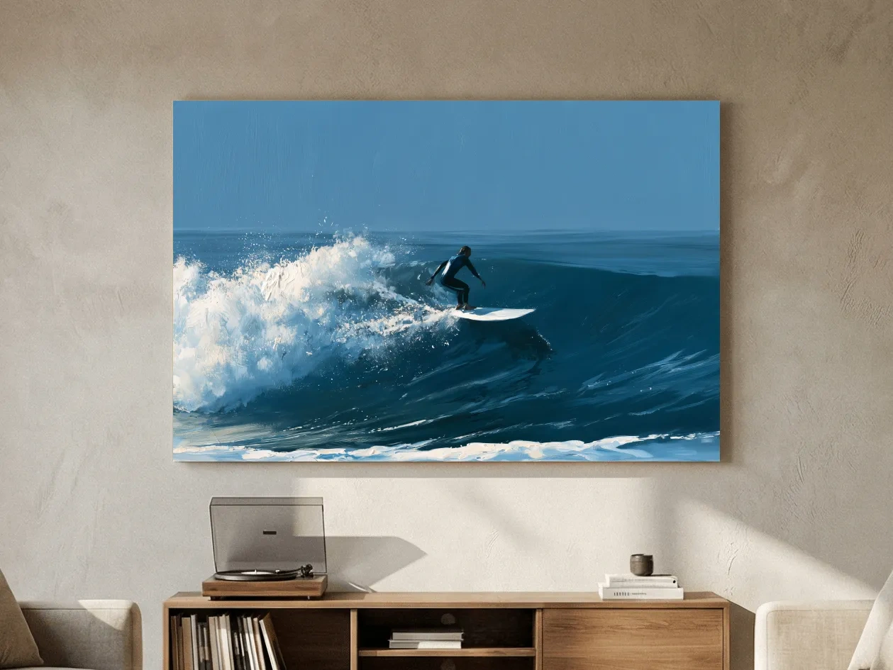 Surfer Riding Breaking Wave - Dynamic Ocean Painting Wall Art