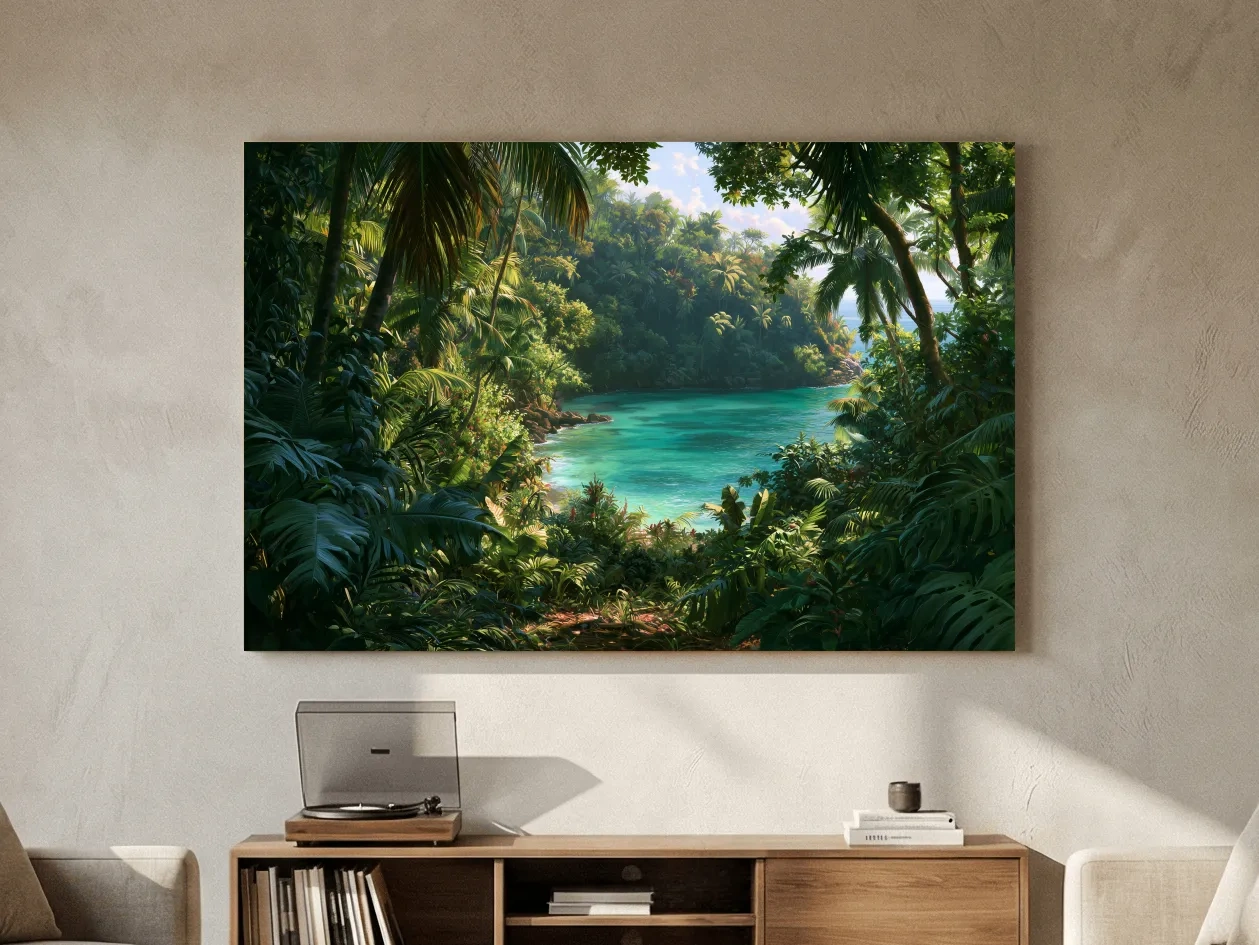 Lush Tropical Jungle Lagoon - Exotic Island Painting Wall Art