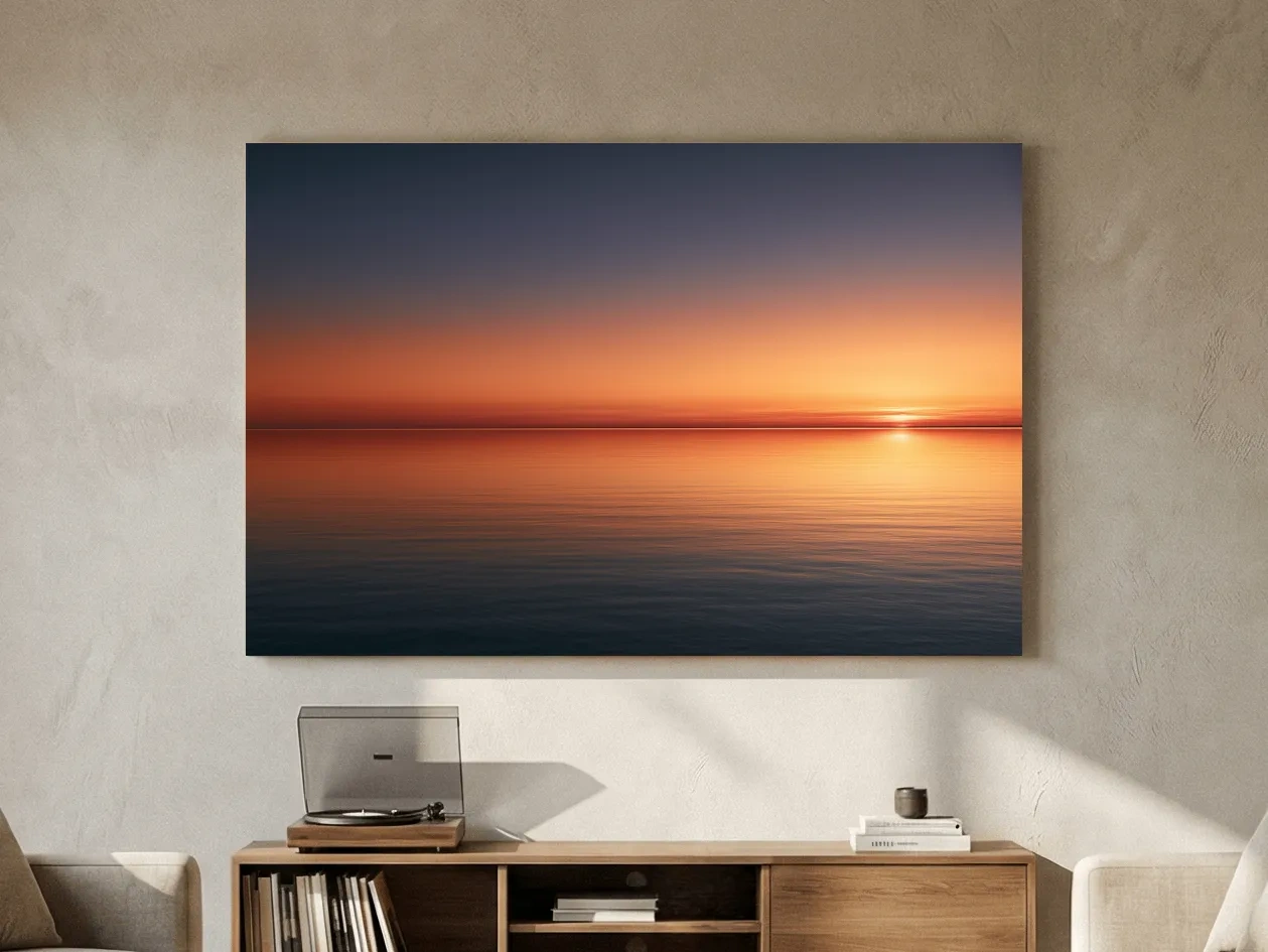 Minimalist Golden Sunset Horizon - Photographic Ocean Wall Art