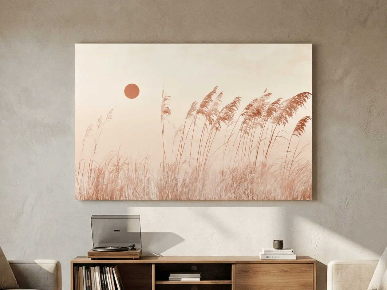 Boho Seagrass Sun Silhouette - Surreal Botanical Illustration Wall Art