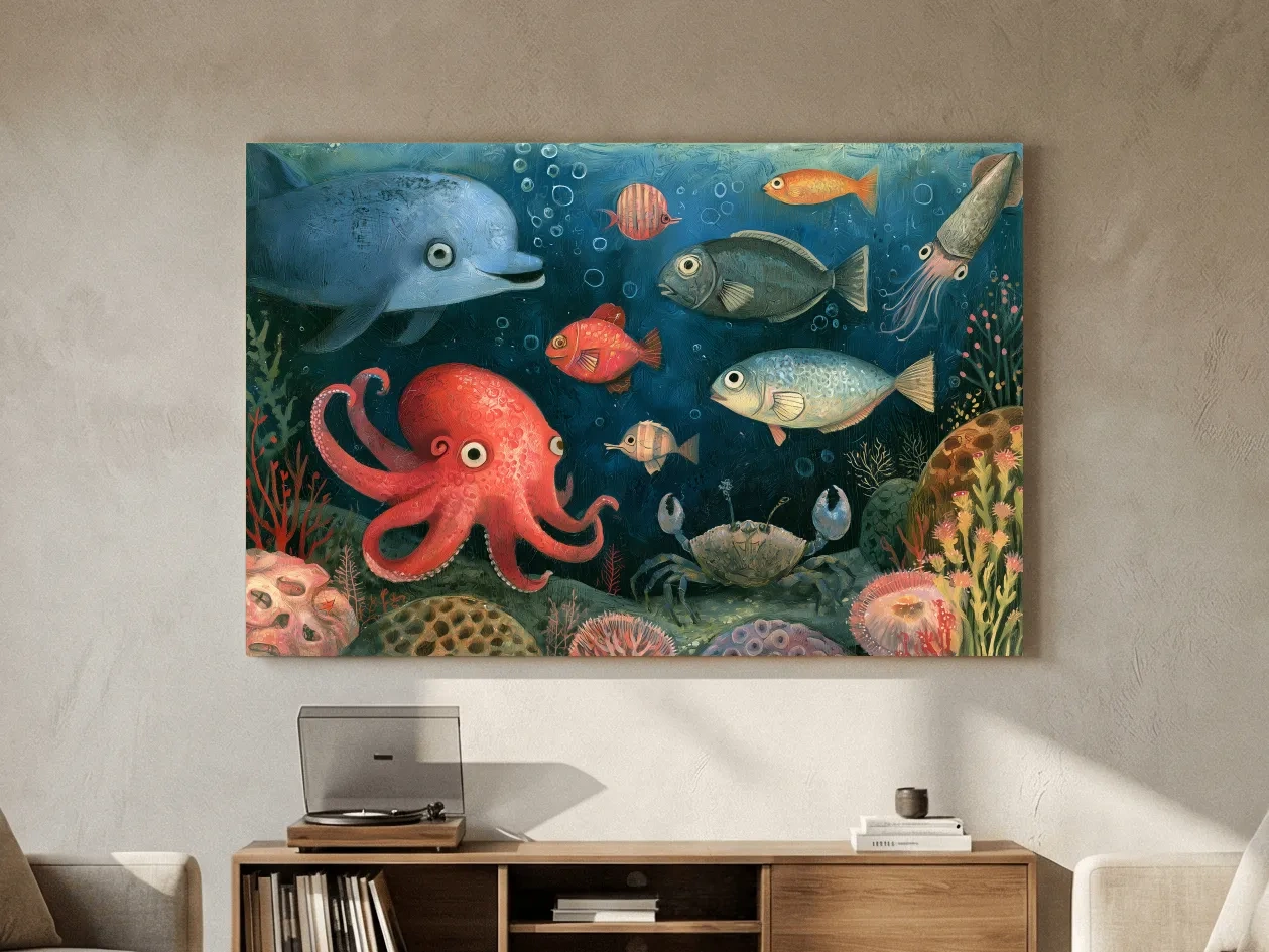 Quirky Underwater Folk Art -  Whimsical Painting Artwork