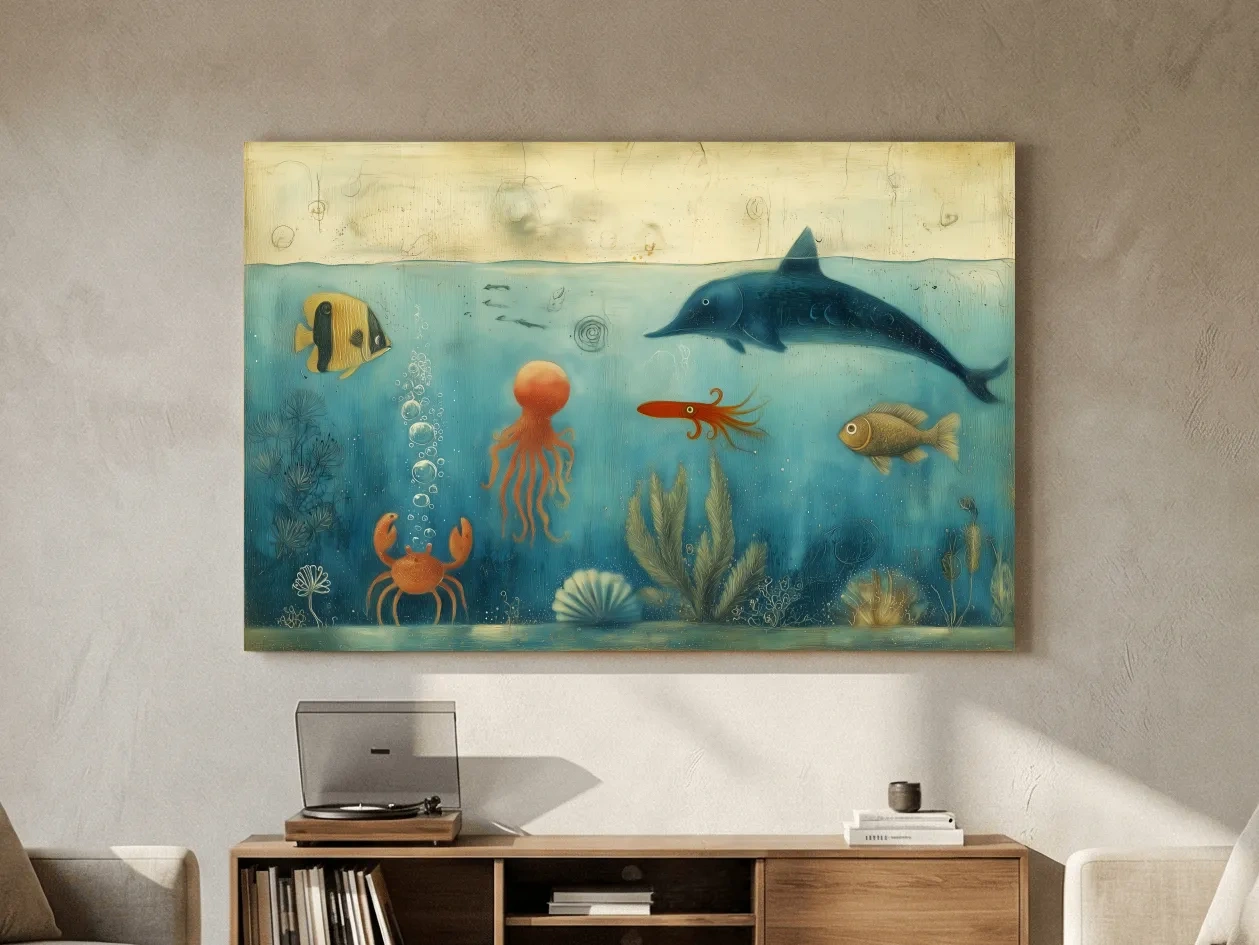 Whimsical Underwater Painting - Marine Life Nursery Wall Art