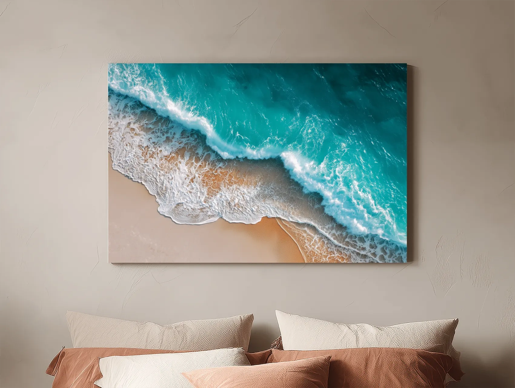 Aerial Tropical Waves on Sandy Beach - Serene Coastal Photographic Wall Art