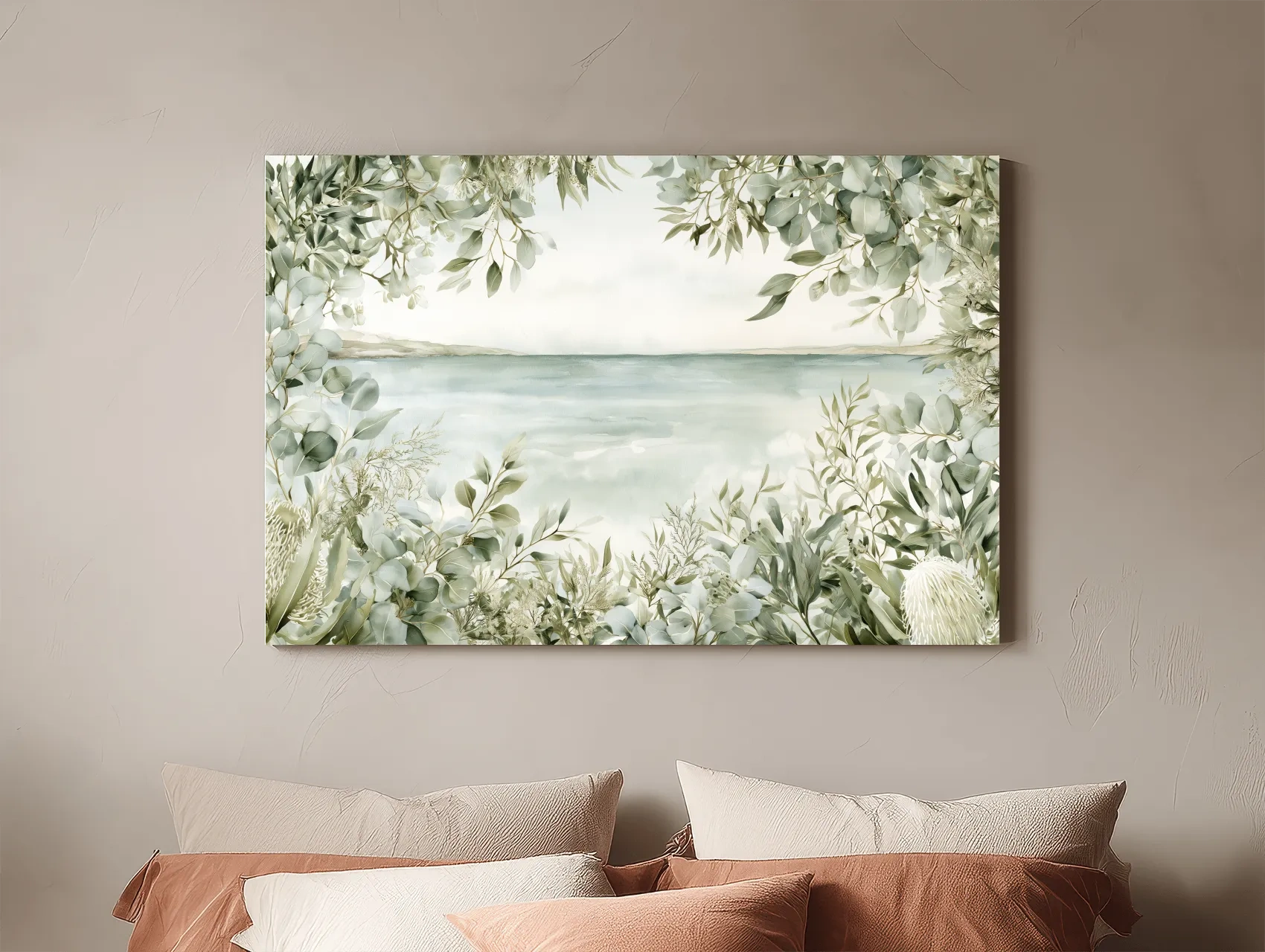 Coastal Eucalyptus Botanical Illustration - Serene Beach Wall Art