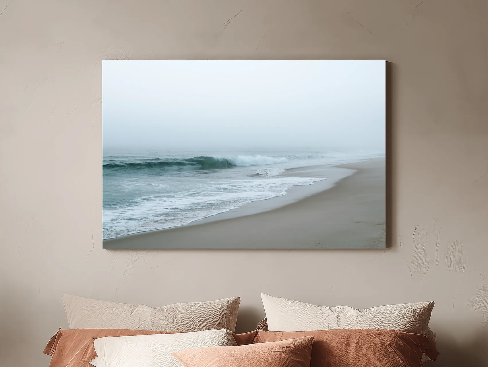 Misty Beach Waves - Minimalist Photographic Wall Art