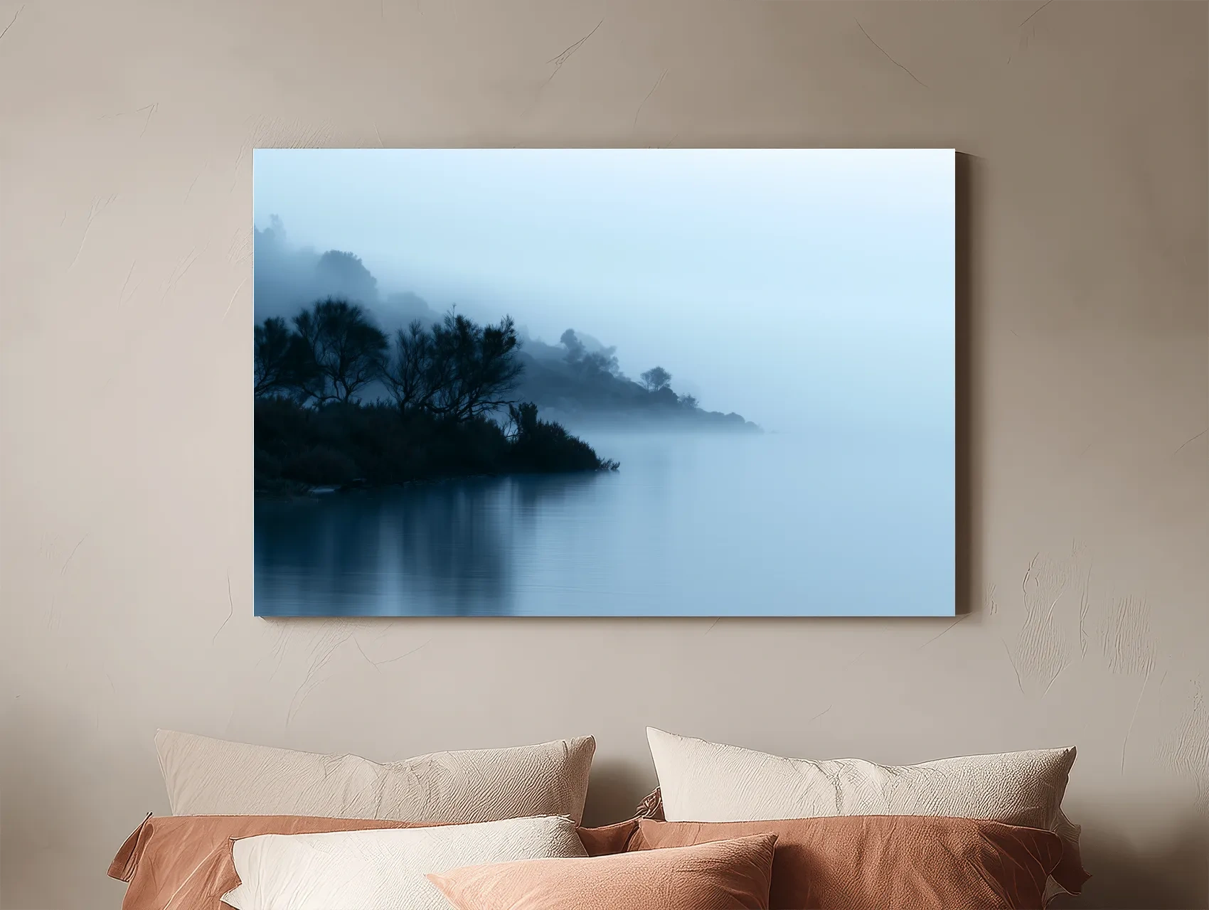 Misty Lakeshore Trees - Minimalist Photographic Wall Art