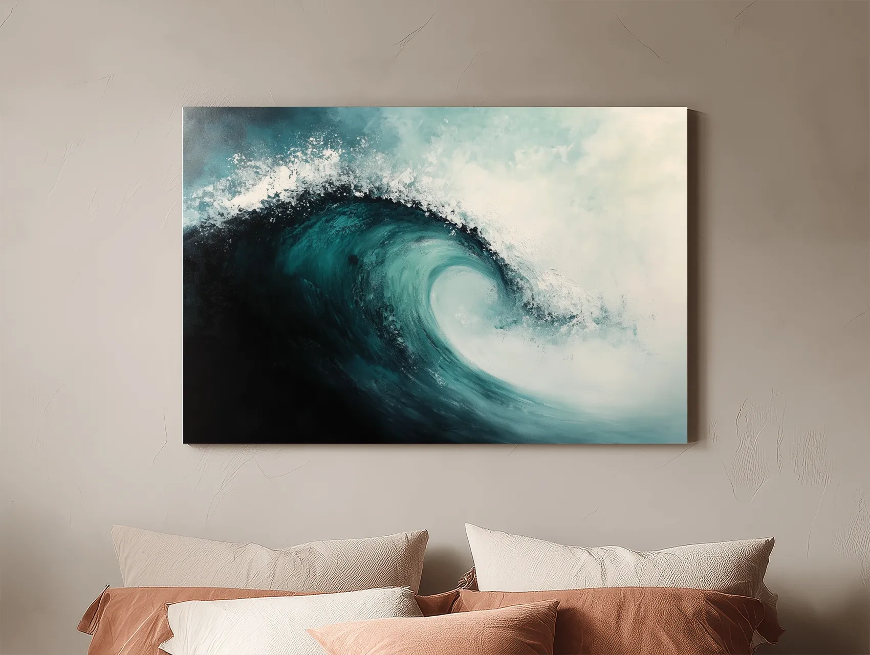 Crashing Ocean Wave Painting - Moody Abstract Seascape Wall Art