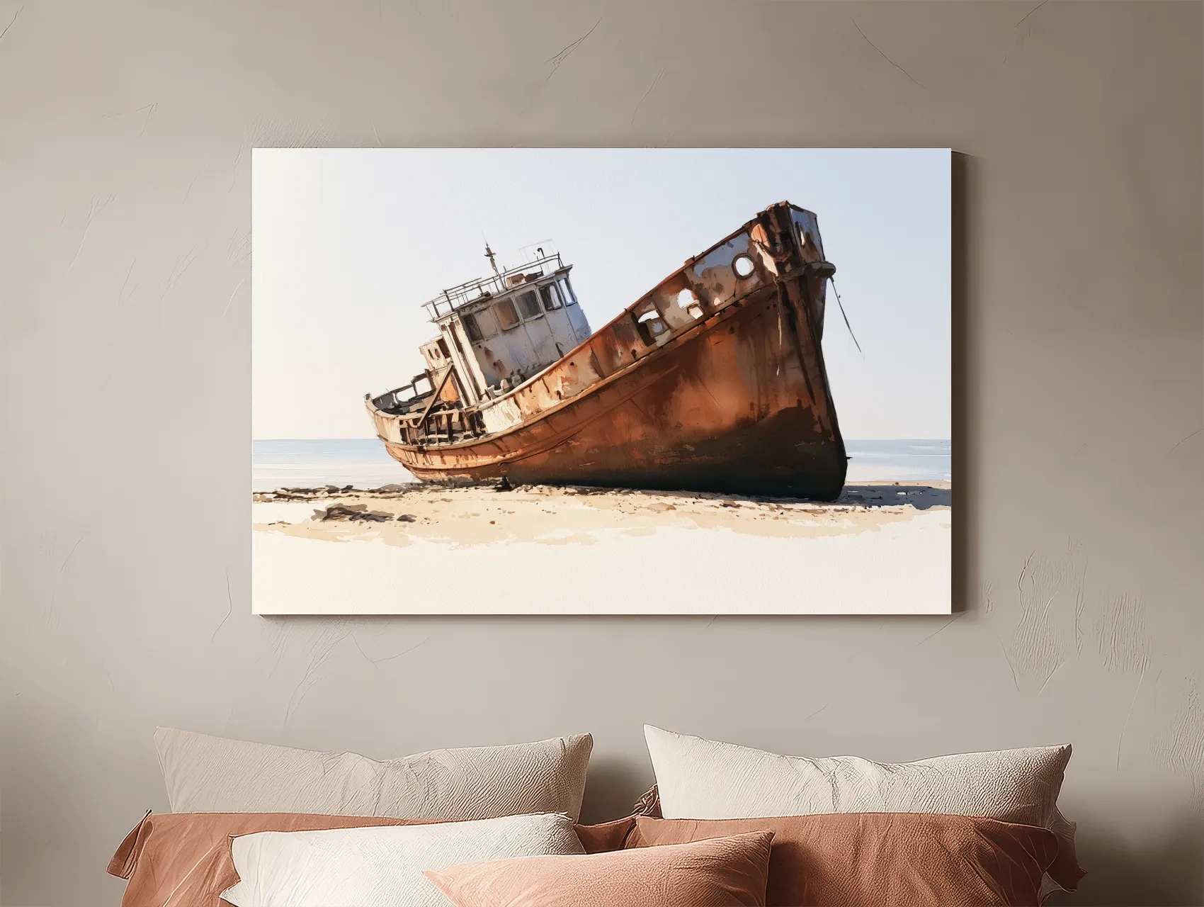 Rustic Shipwreck Watercolour Painting - Weathered Beach Nautical Wall Art