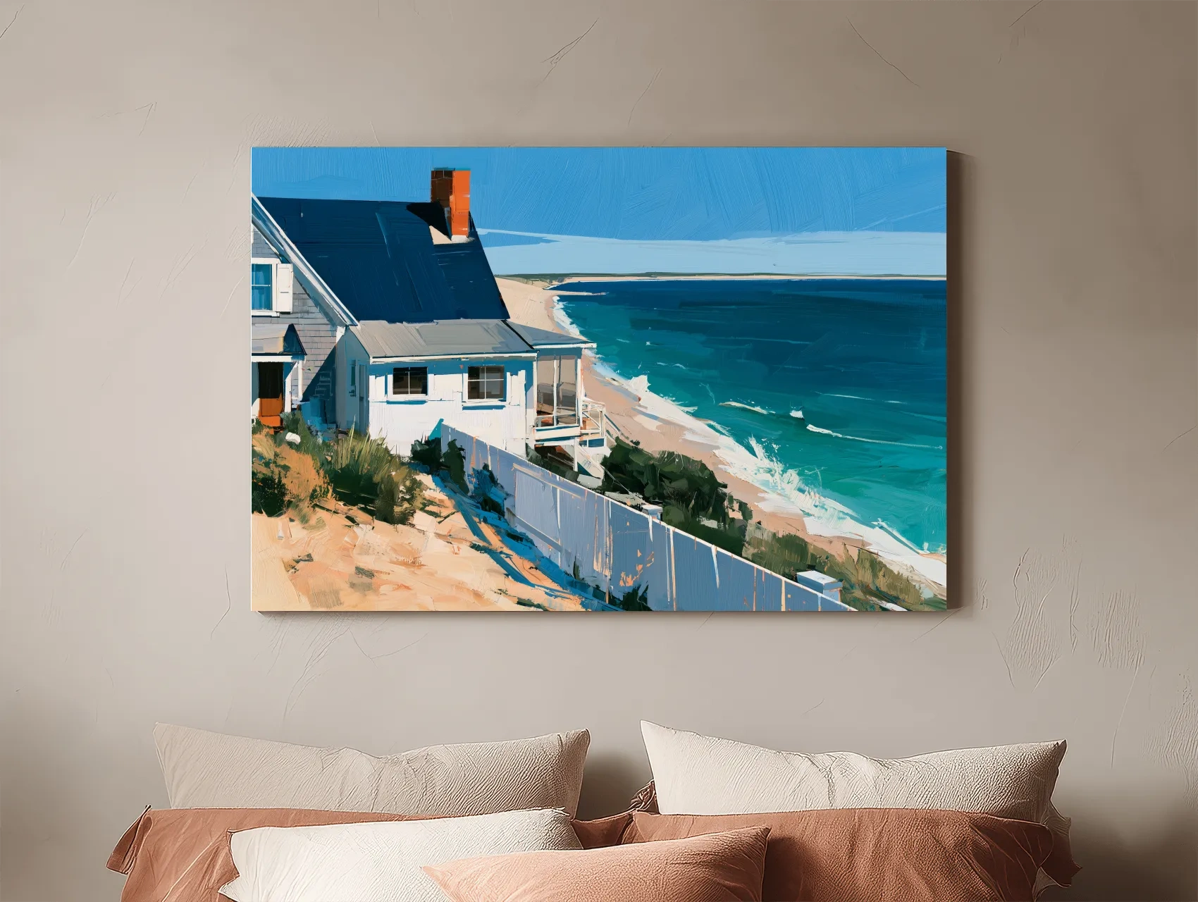 Abstract Beach House Painting - Coastal Dune Landscape Wall Art