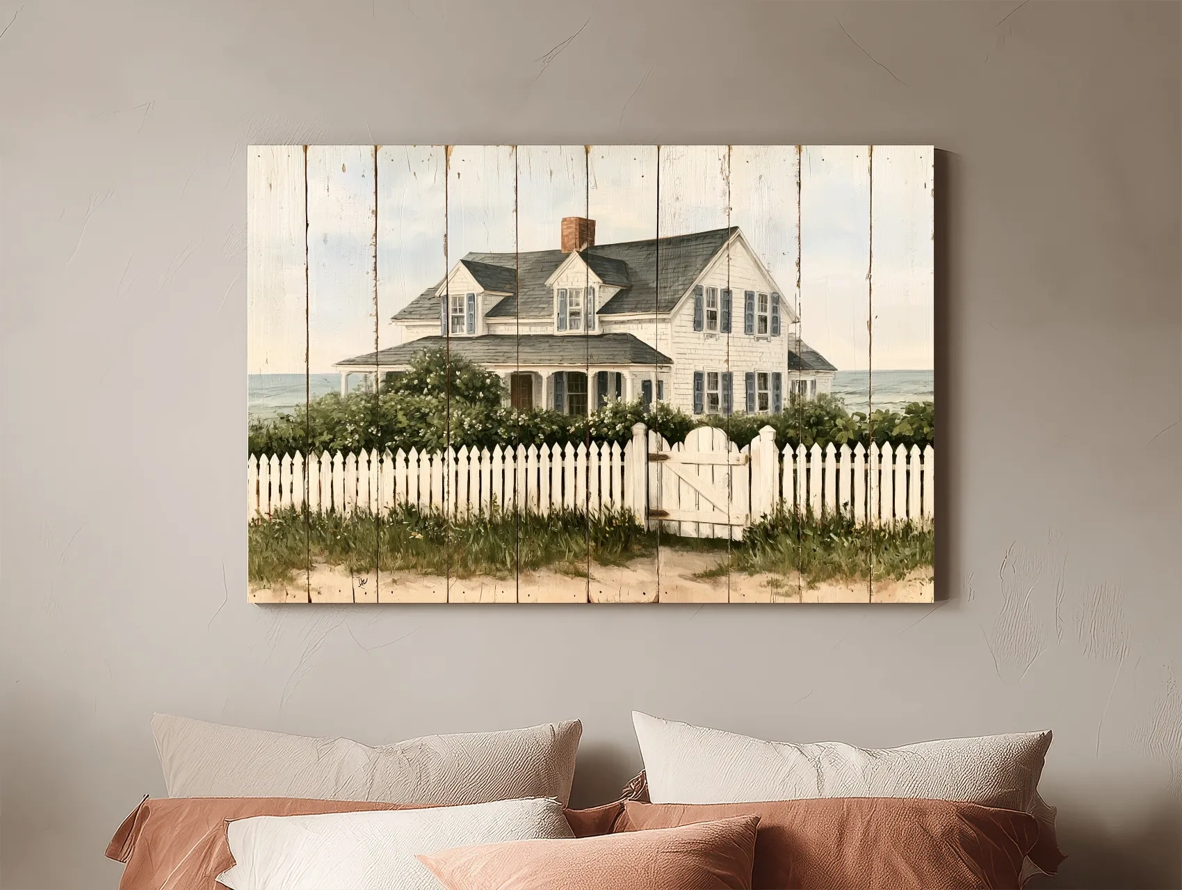 Hamptons Beach House Painting - Coastal Cottage Wall Art